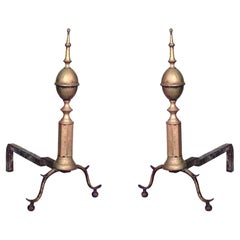 Pair of Country Brass Finial Andirons