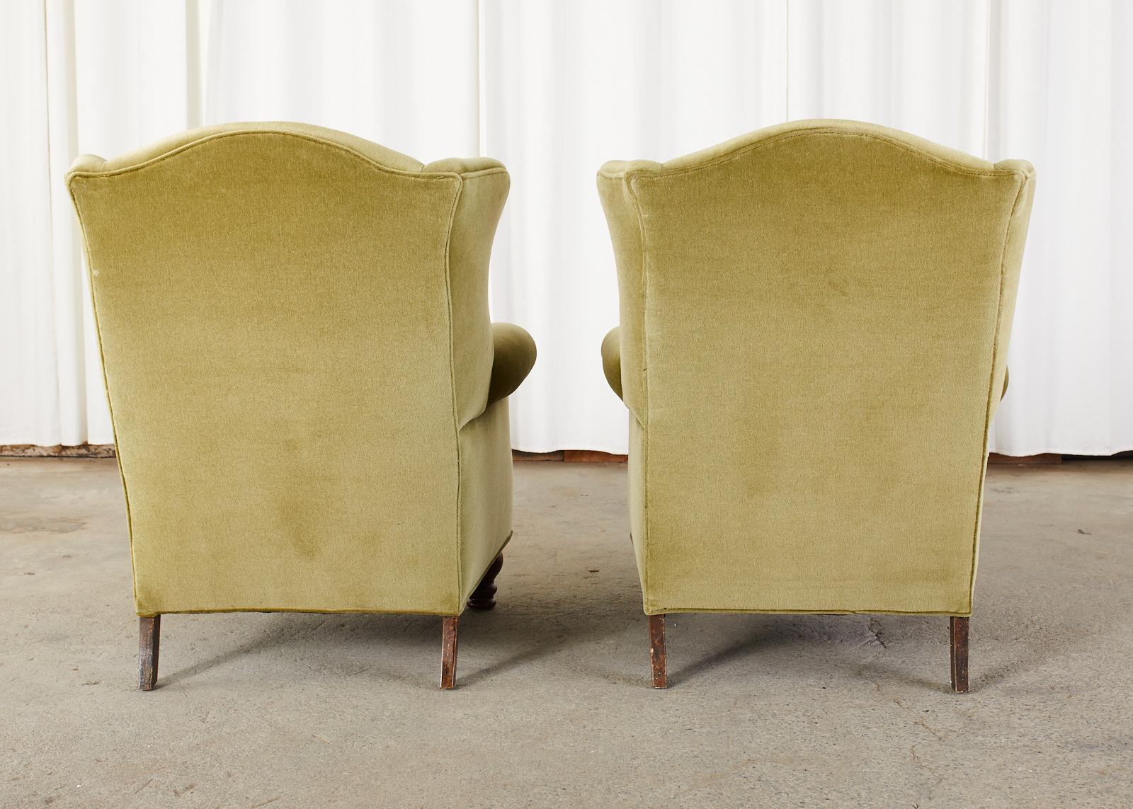 Pair of Country English Mohair Wingback Chairs 9