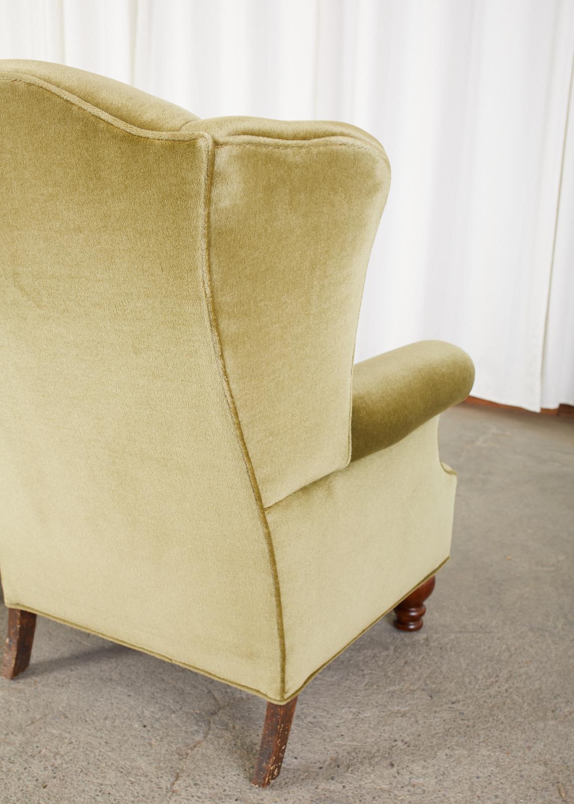20th Century Pair of Country English Mohair Wingback Chairs