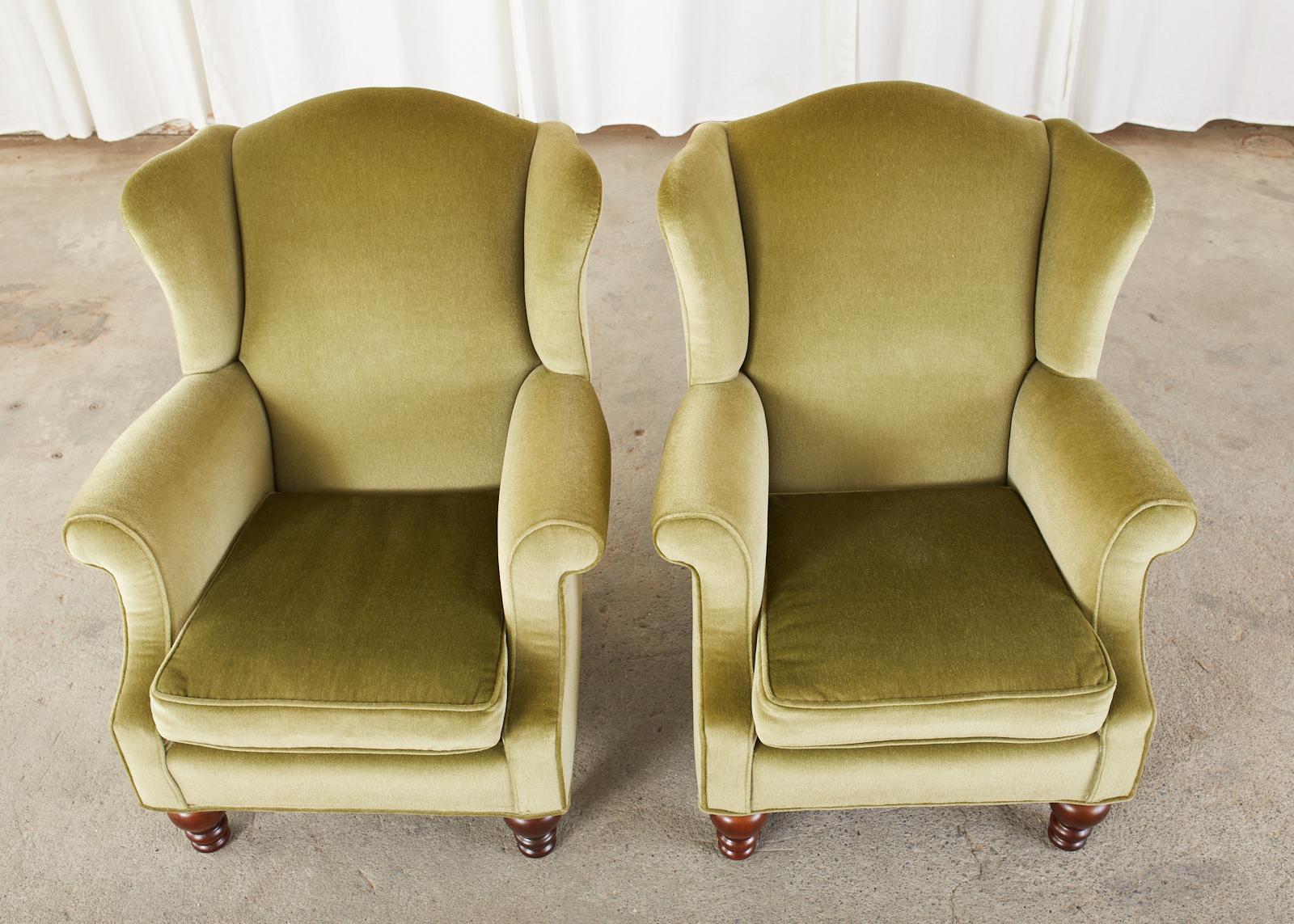 Pair of Country English Mohair Wingback Chairs 1