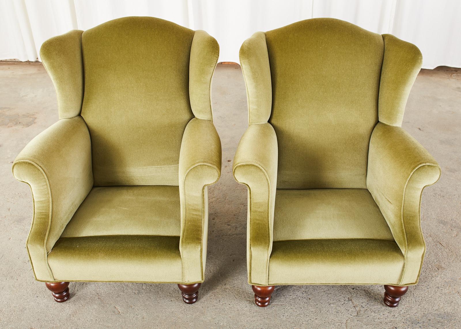 Pair of Country English Mohair Wingback Chairs 3