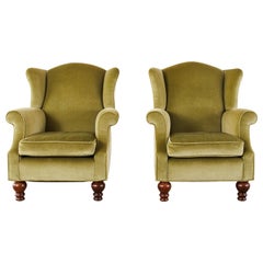 Vintage Pair of Country English Mohair Wingback Chairs