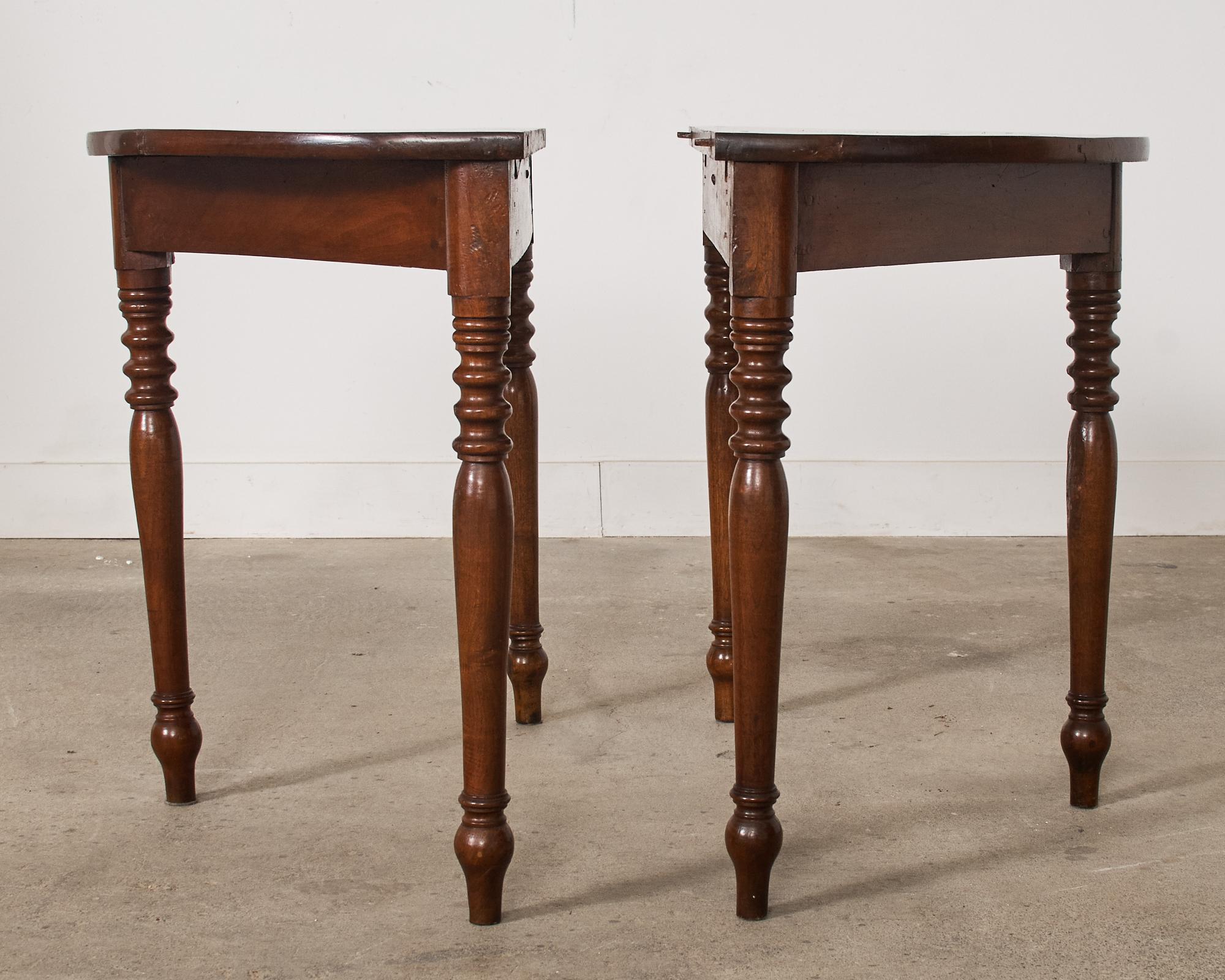 Pair of Country English Provincial Walnut Demilune Consoles  For Sale 8