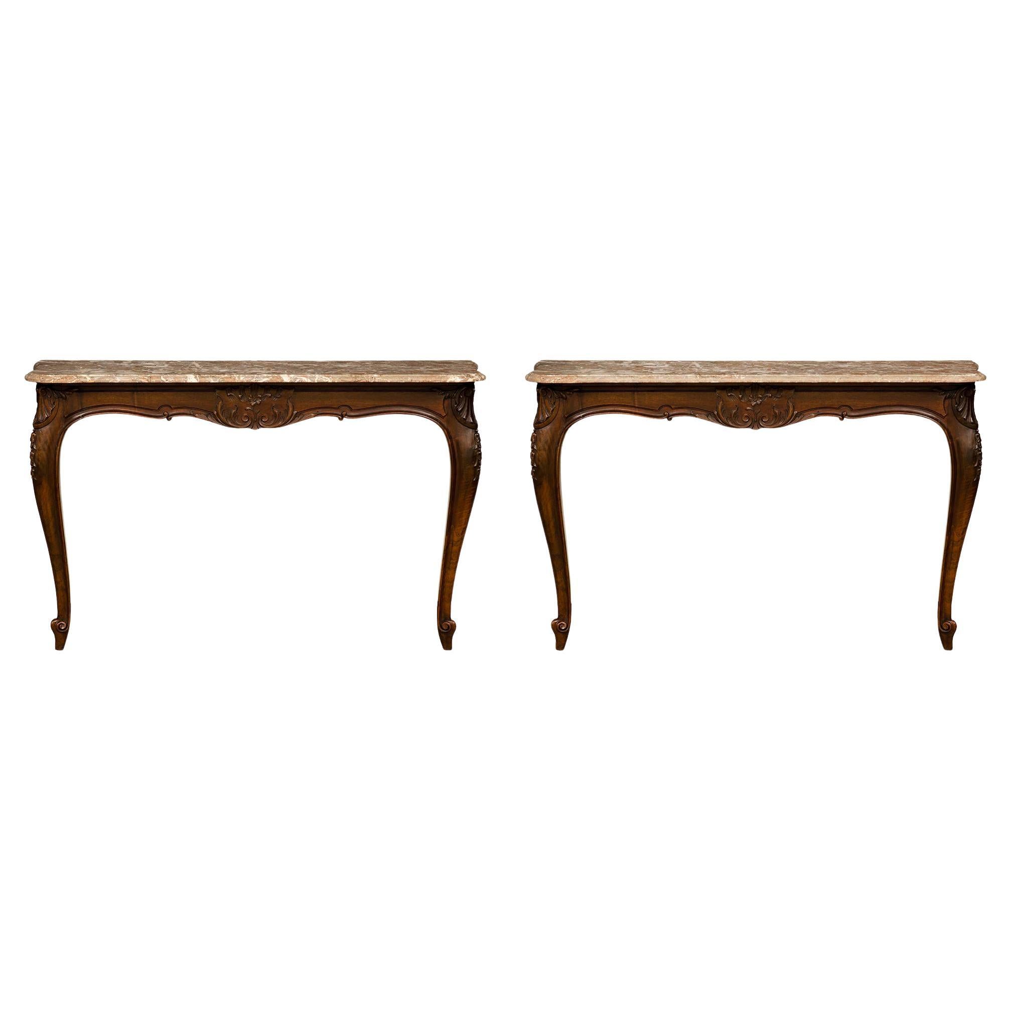 Pair of Country French 19th Century Louis XV St. Walnut Consoles For Sale