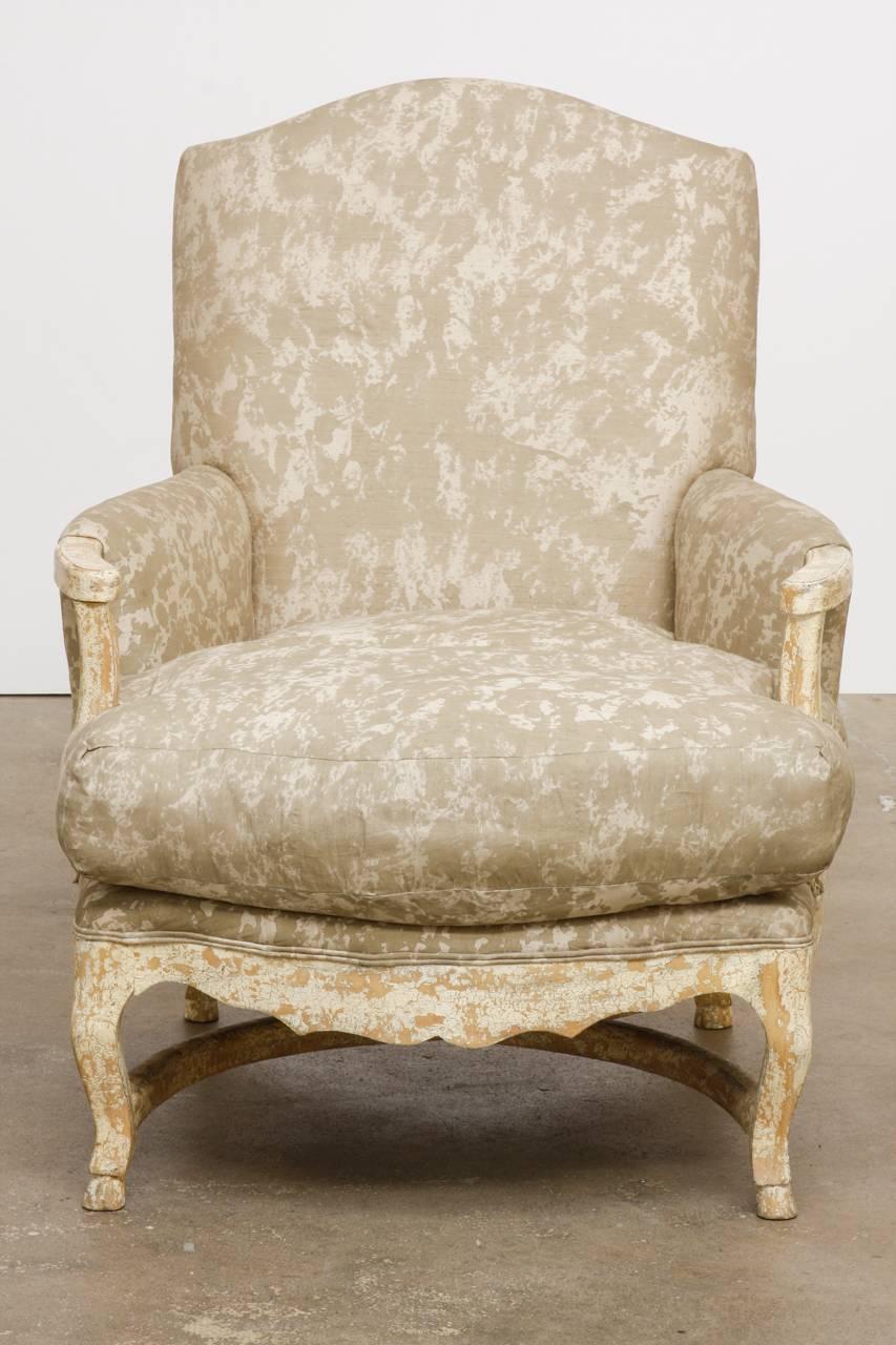 Hand-Crafted Pair of Country French Bergere Armchairs with Ottoman
