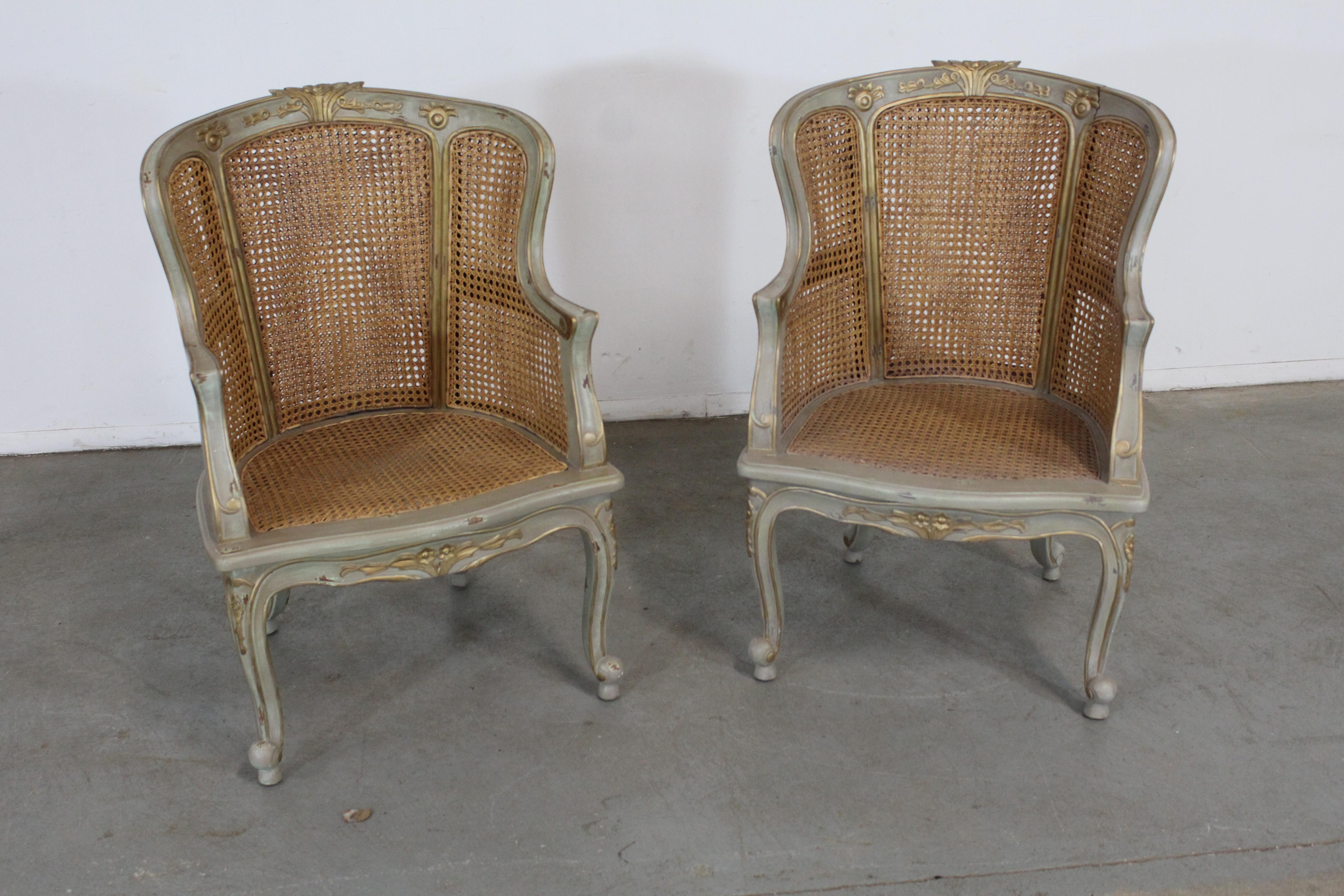 French Provincial Pair of Country French Caned Arm Chairs