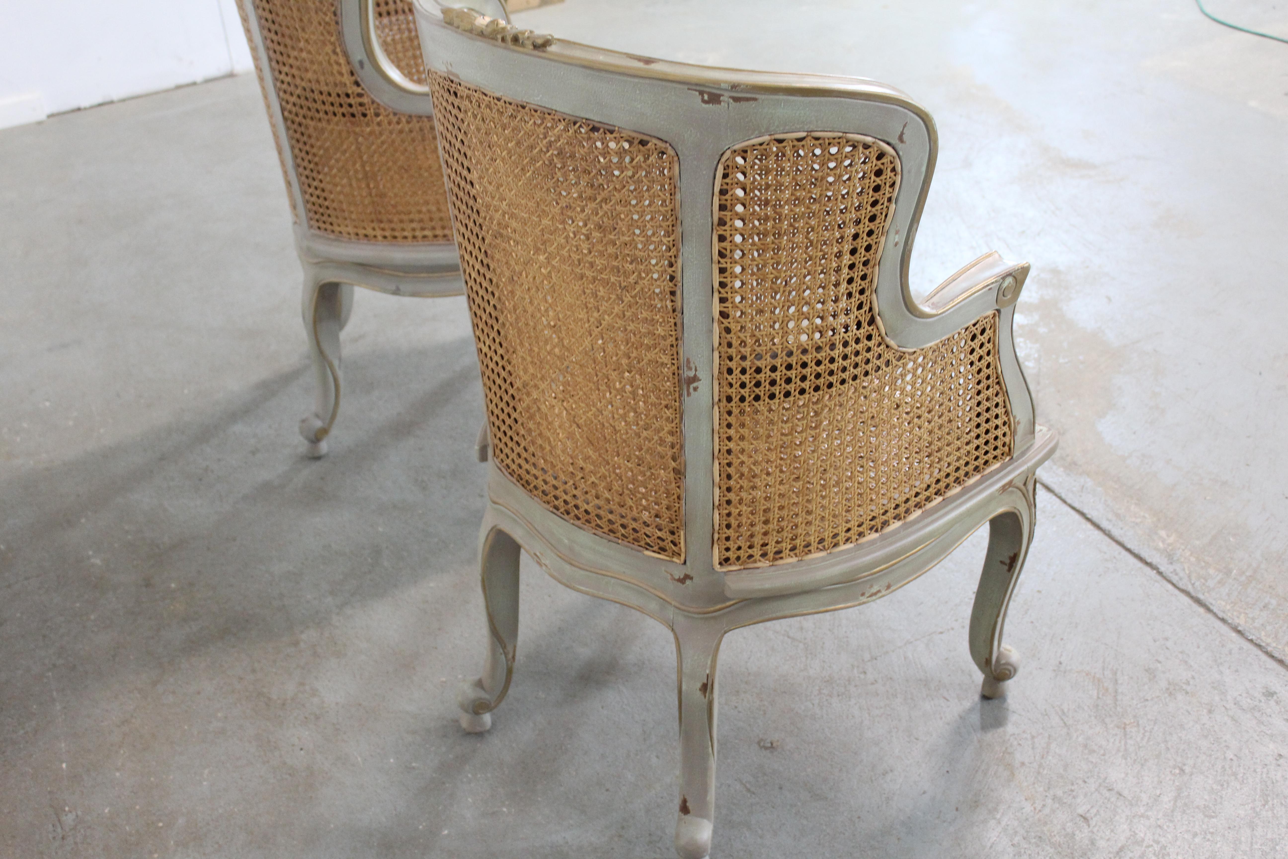 Pair of Country French Caned Arm Chairs In Fair Condition In Wilmington, DE