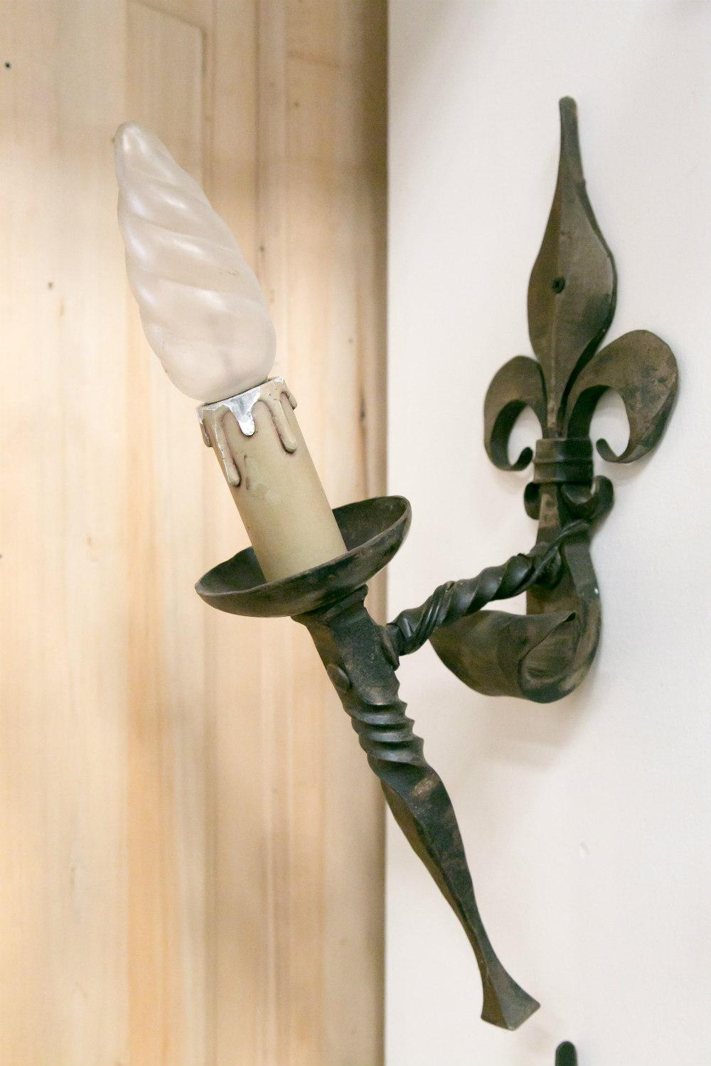 Pair of Country French Hand Forged Iron Fleur-de-Lis Sconces 2