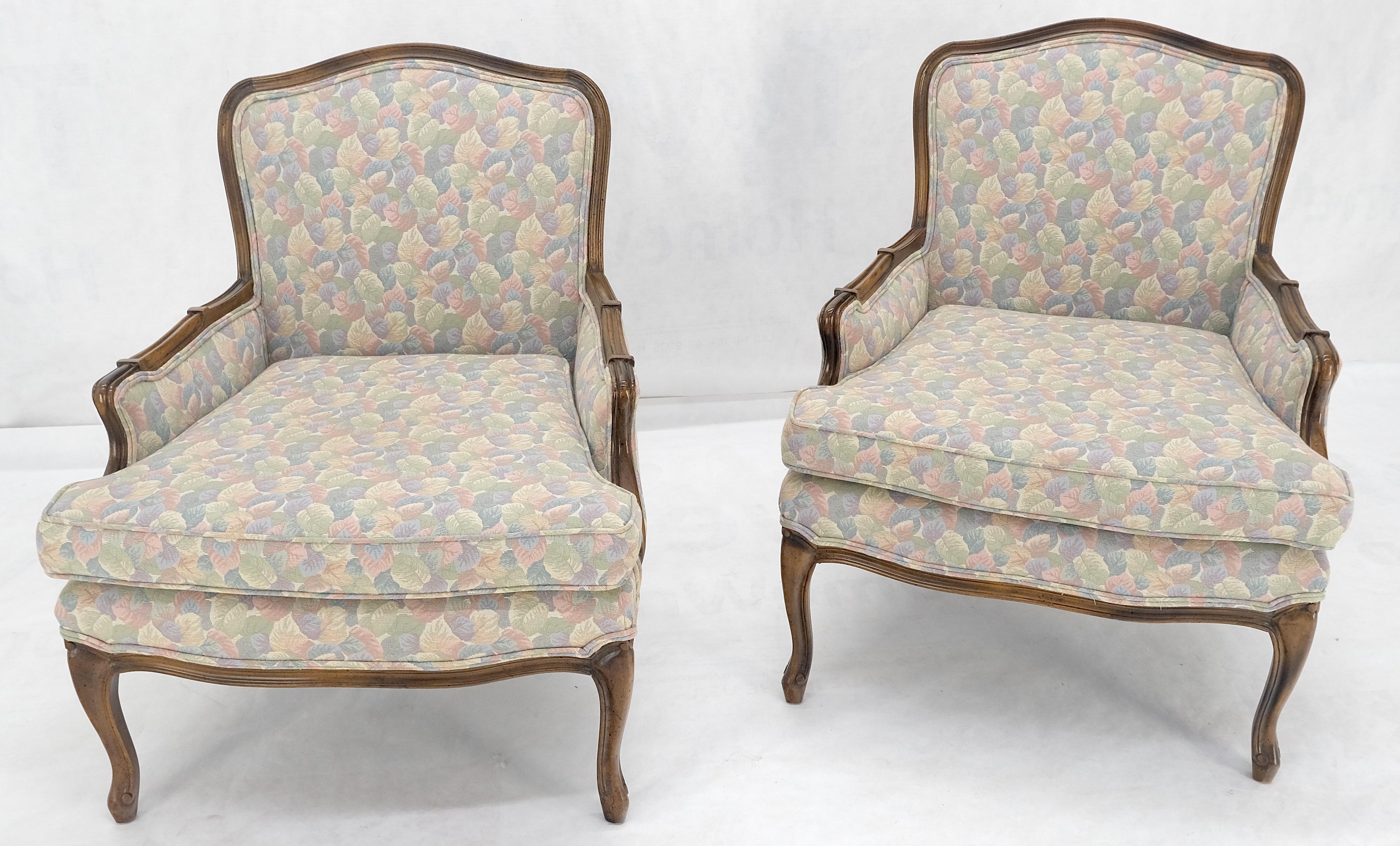 20th Century Pair of Country French Light Fruitwood Armchairs Lounge Club Chairs Floral MINT! For Sale