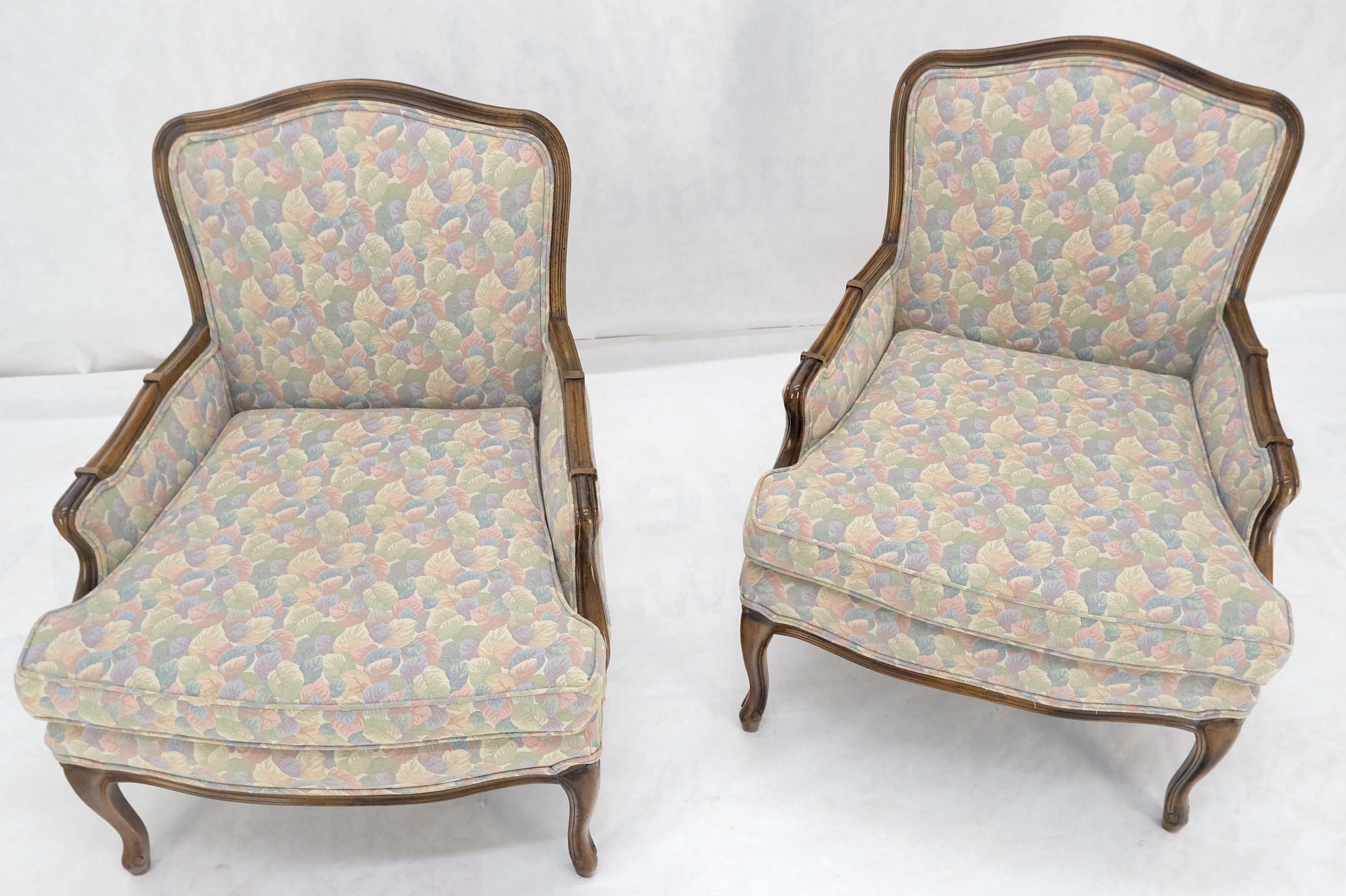 Pair of Country French Light Fruitwood Armchairs Lounge Club Chairs Floral MINT! For Sale 1