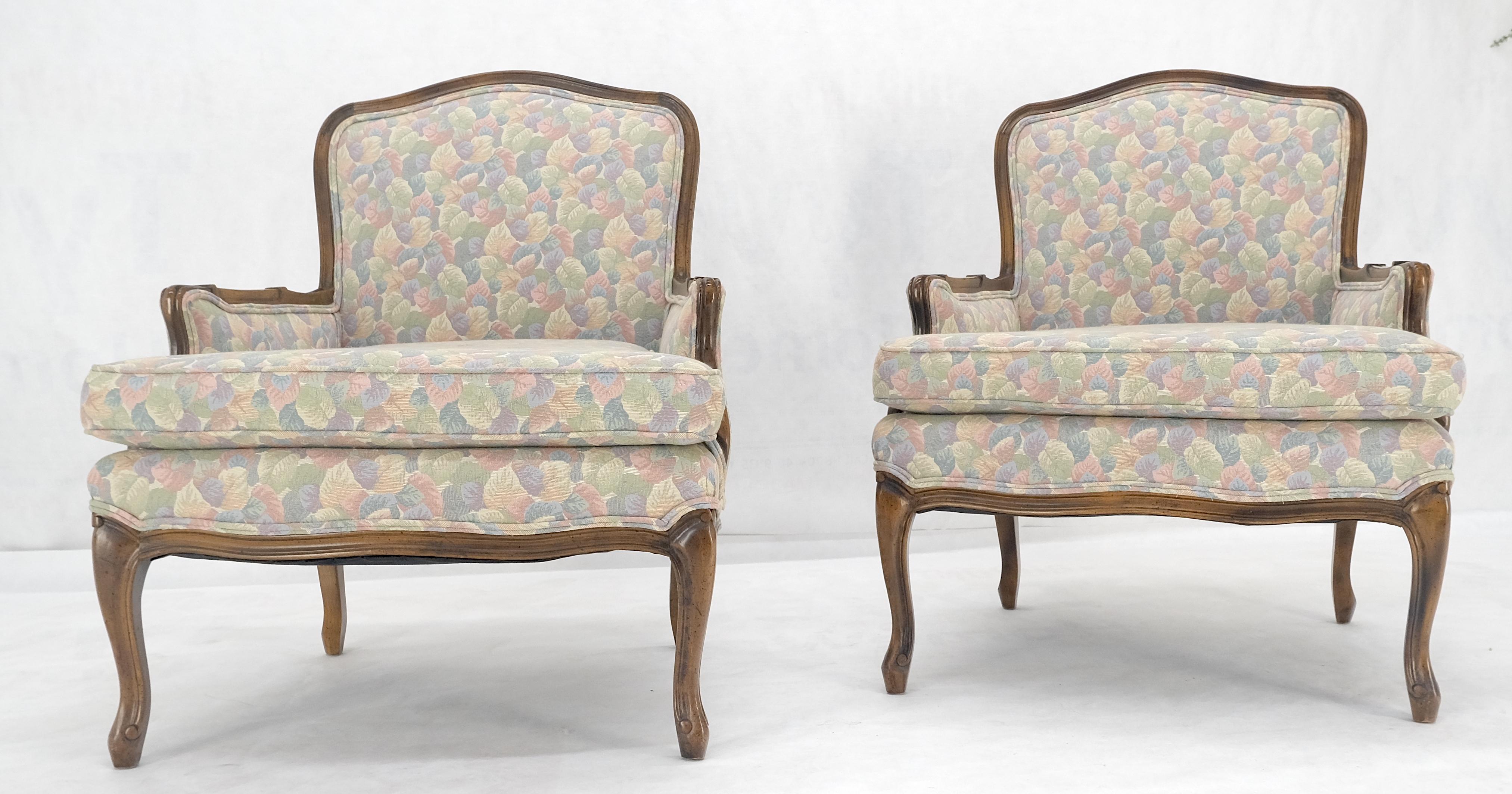 Pair of Country French Light Fruitwood Armchairs Lounge Club Chairs Floral MINT! For Sale 2