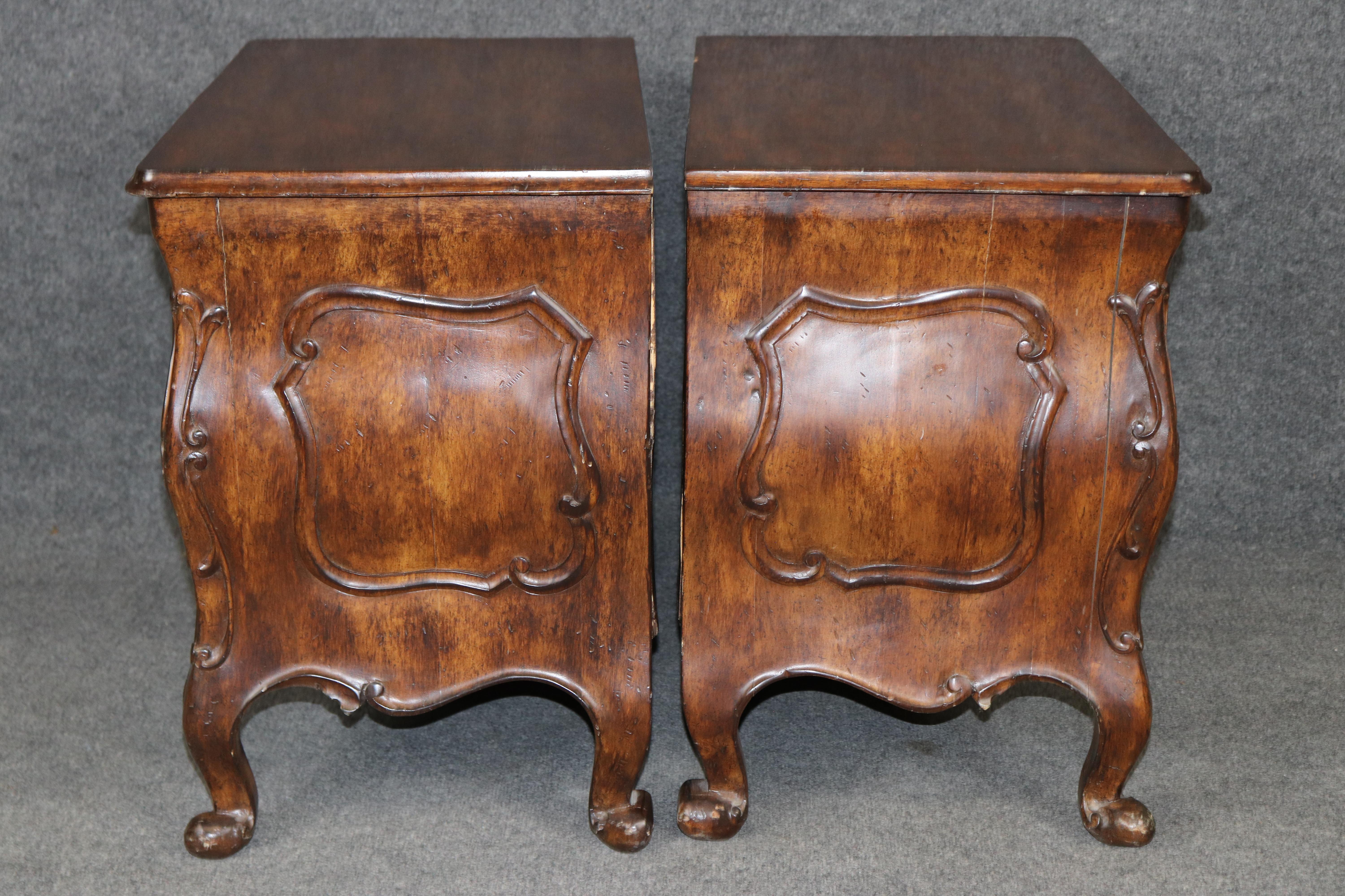Country Pair of Louis XV Style Carved Two Drawer Night Stands For Sale