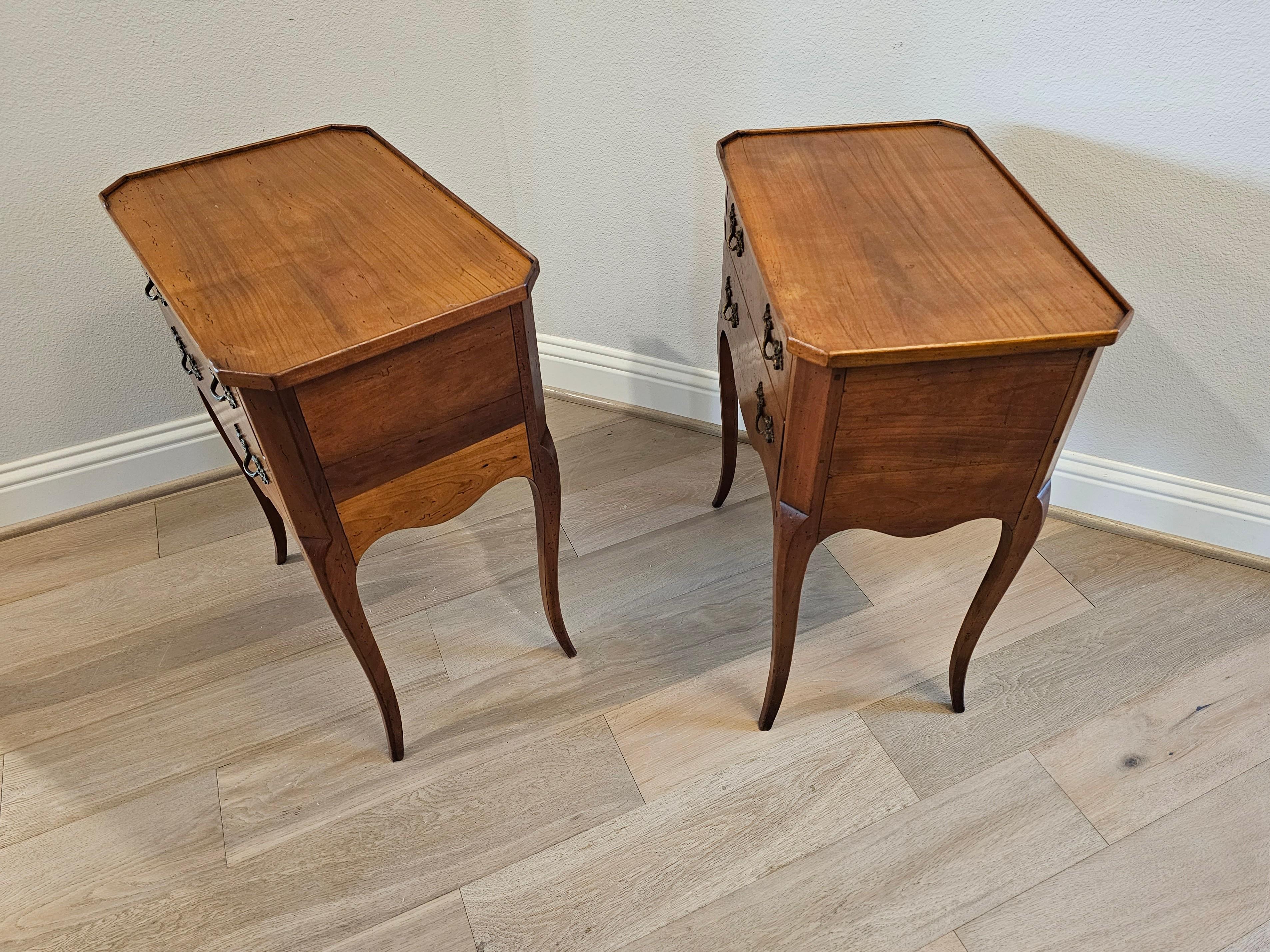Pair of Country French Louis XV Style Fruitwood Nightstands End Tables 8