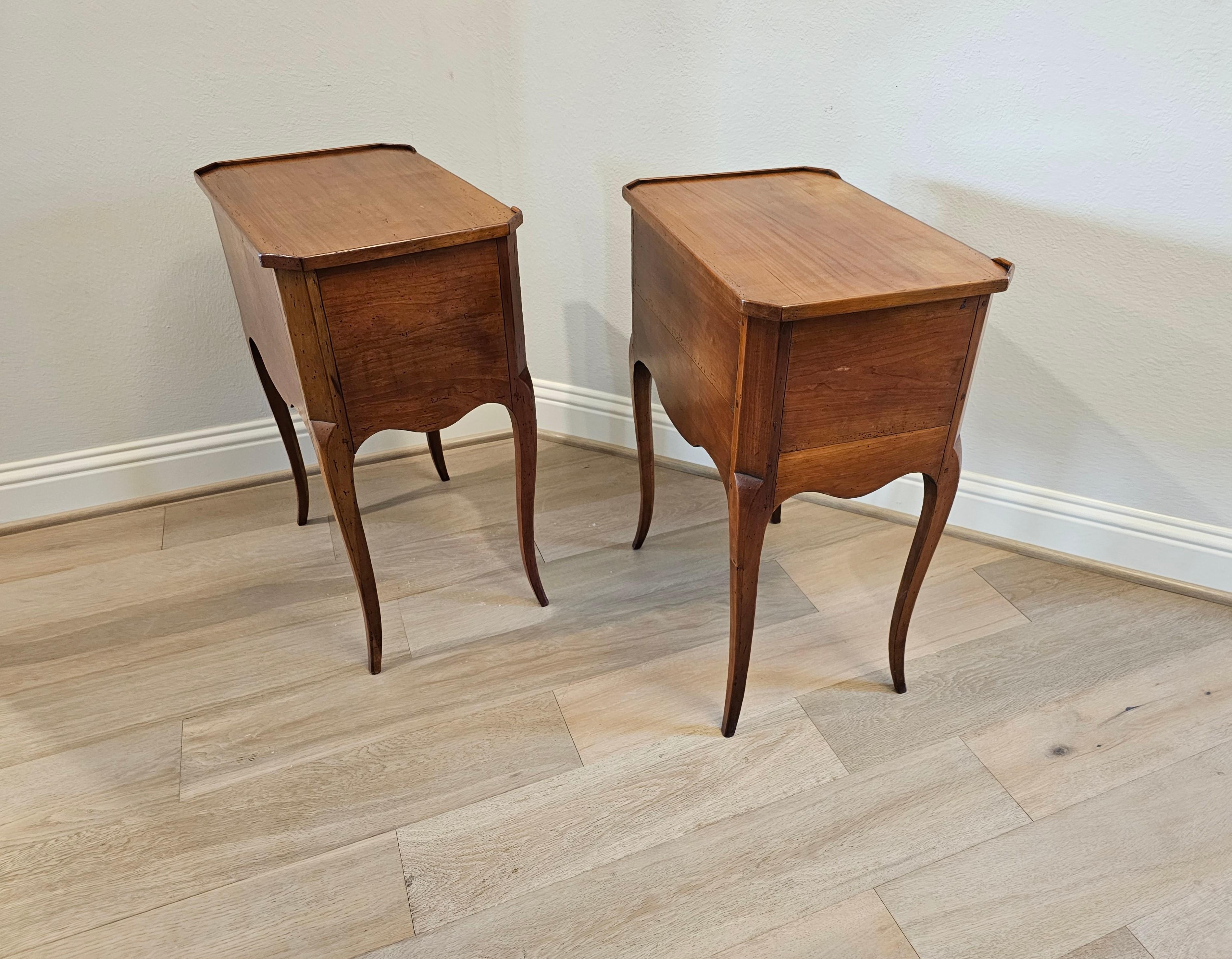 Pair of Country French Louis XV Style Fruitwood Nightstands End Tables 9
