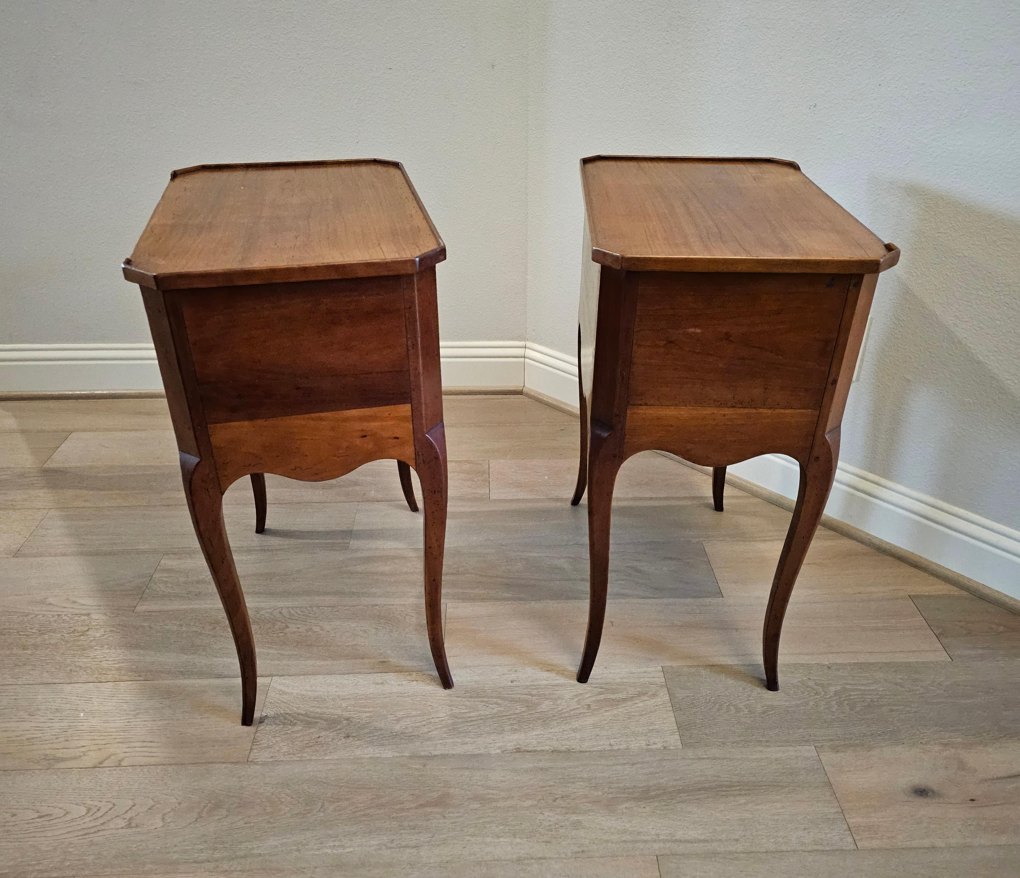 Pair of Country French Louis XV Style Fruitwood Nightstands End Tables 10