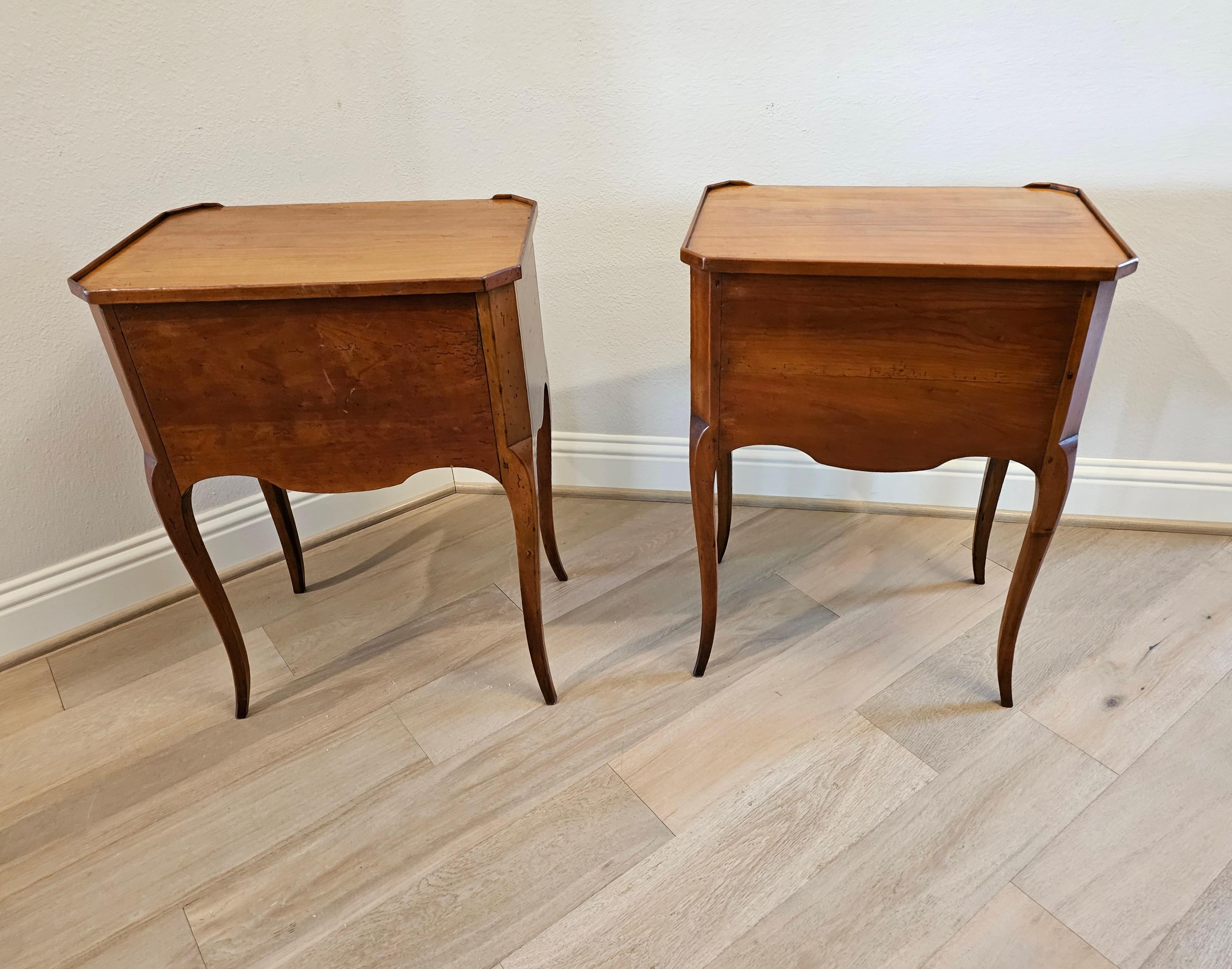 Pair of Country French Louis XV Style Fruitwood Nightstands End Tables 11