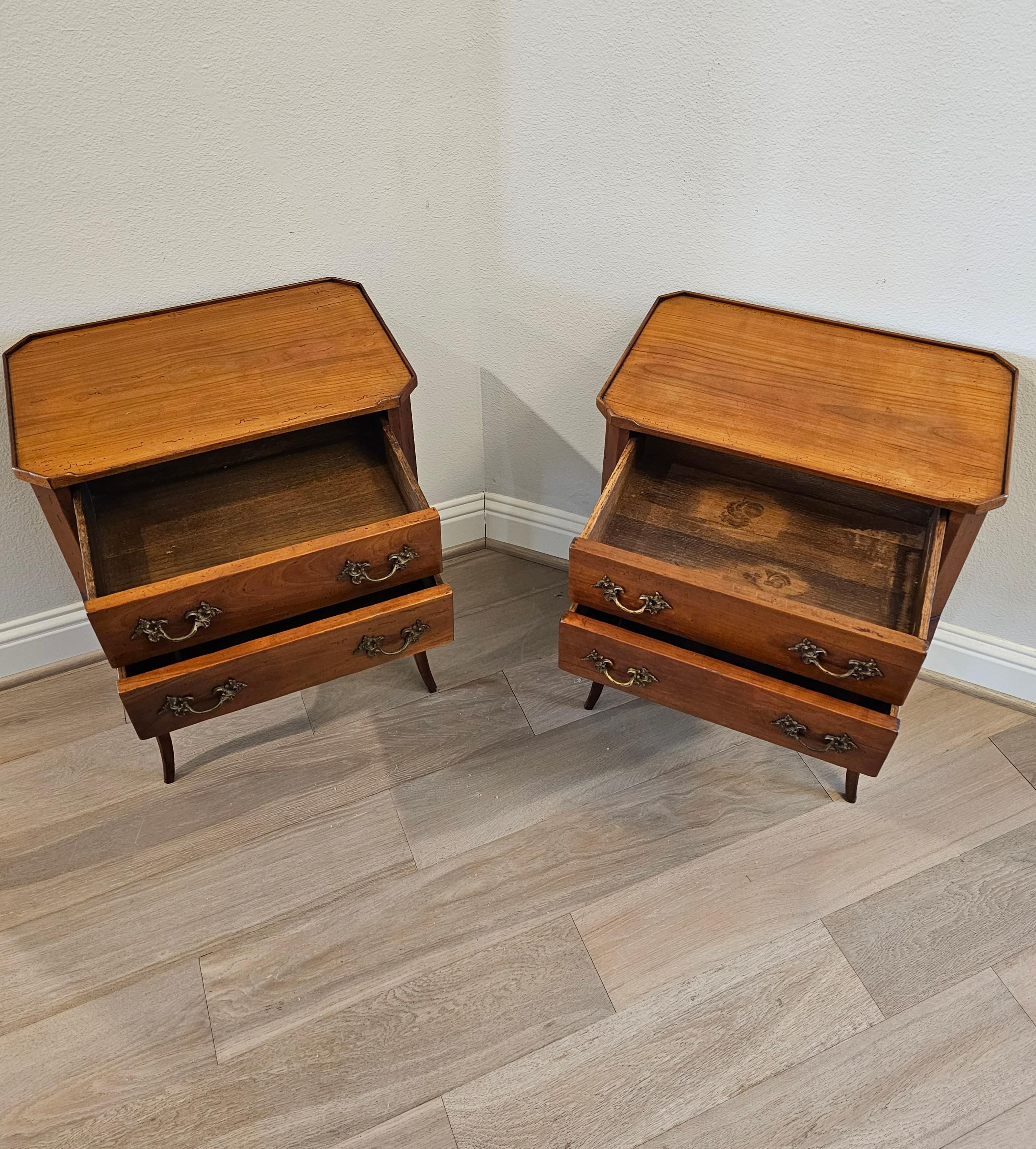 Pair of Country French Louis XV Style Fruitwood Nightstands End Tables 12