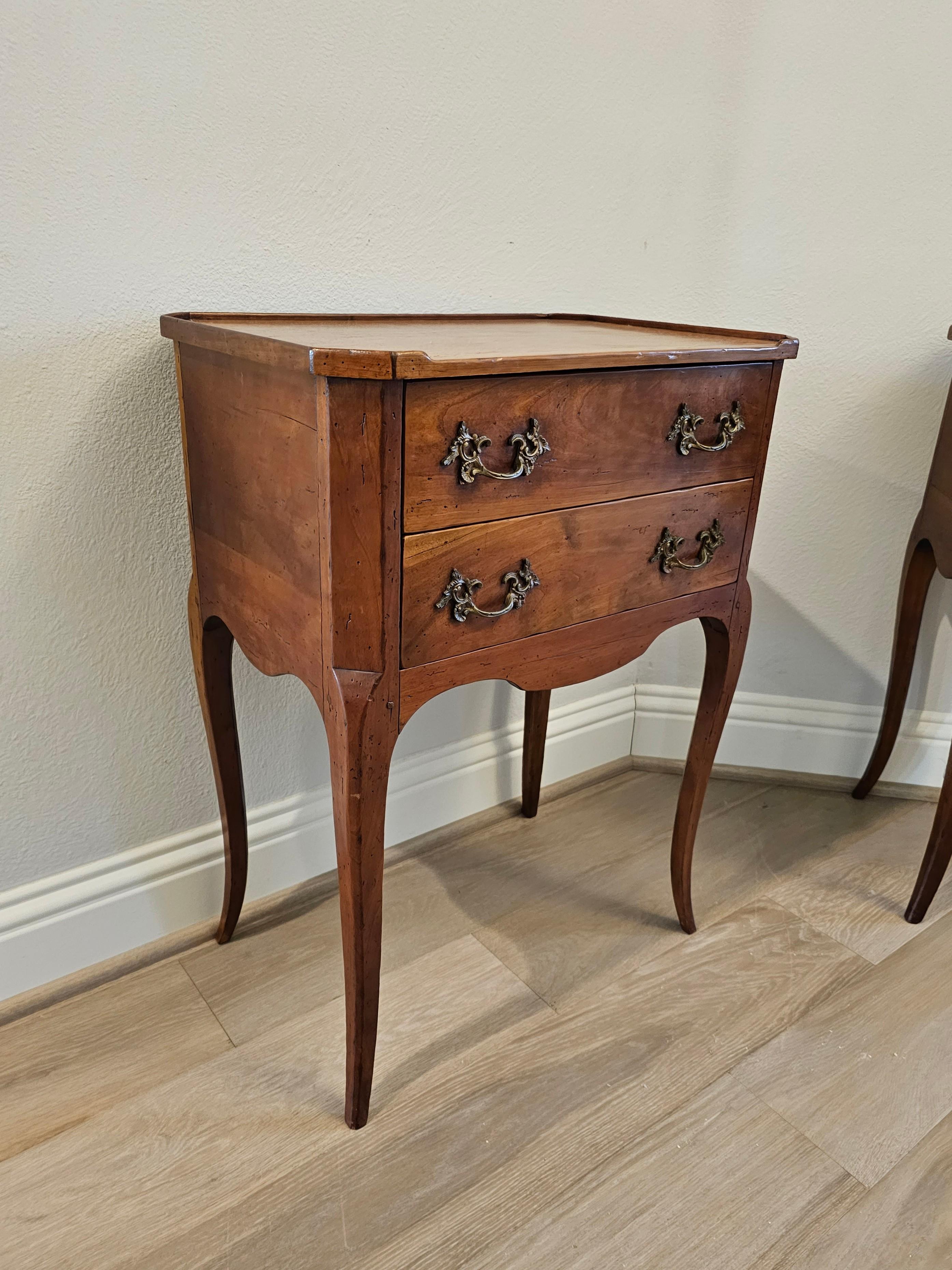Pair of Country French Louis XV Style Fruitwood Nightstands End Tables 1