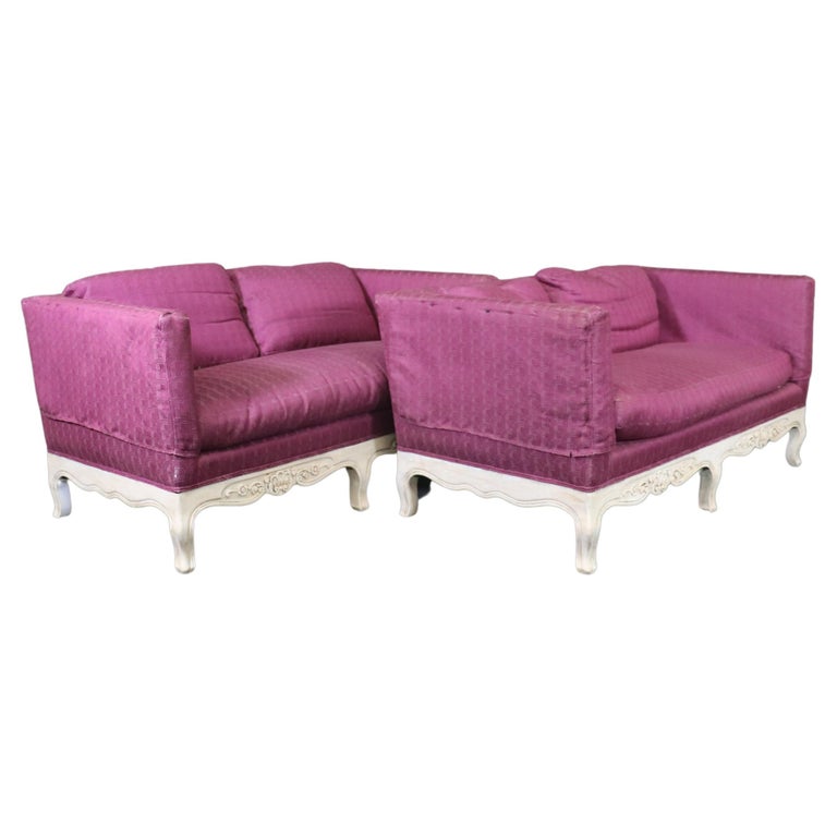 Pair of Country French Louis XV Style White Paint Decorated Settees