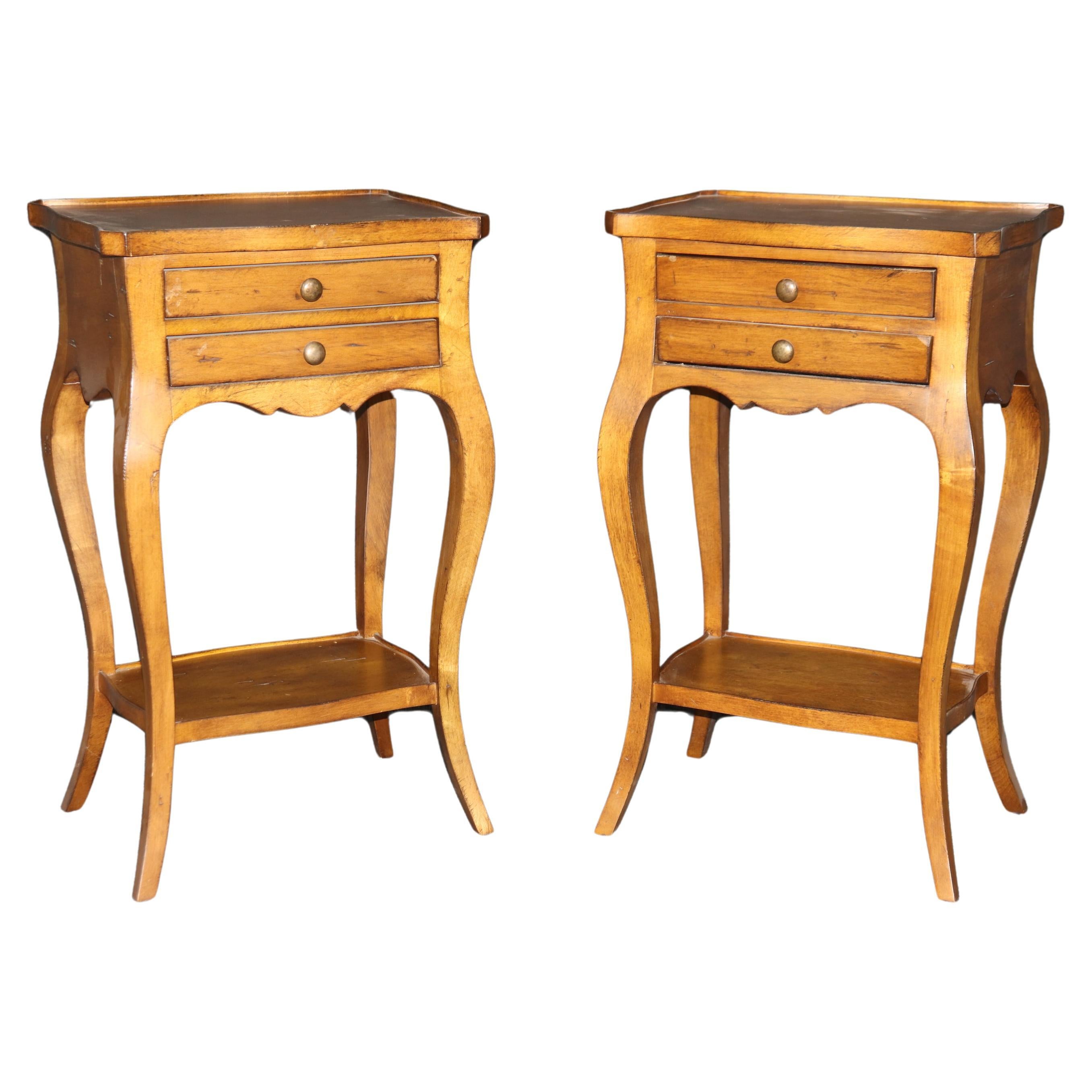 Pair of Country French Louis XV Walnut Two Drawer End Tables Nightstands  For Sale