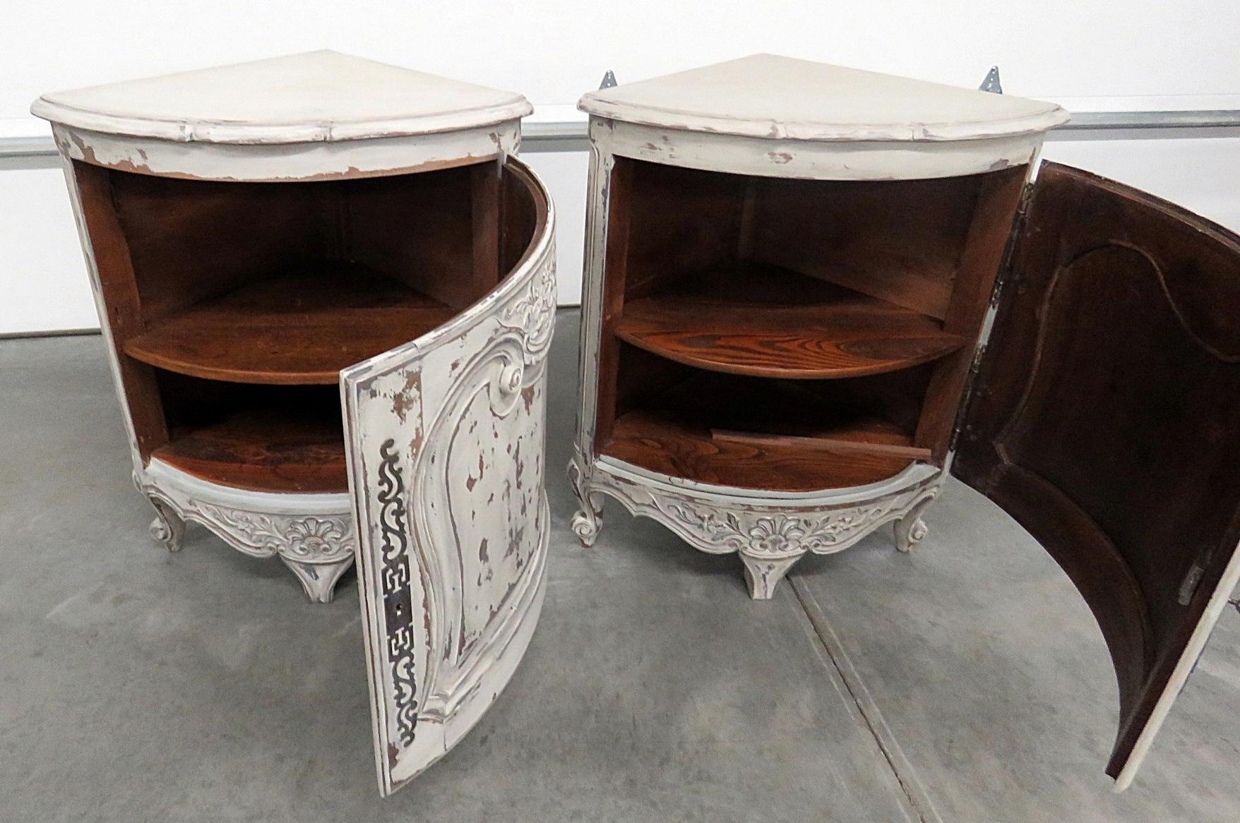Pair of Country French Paint Decorated Corner Cabinets 1