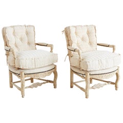 Pair of Country French Painted Fauteuil Armchairs