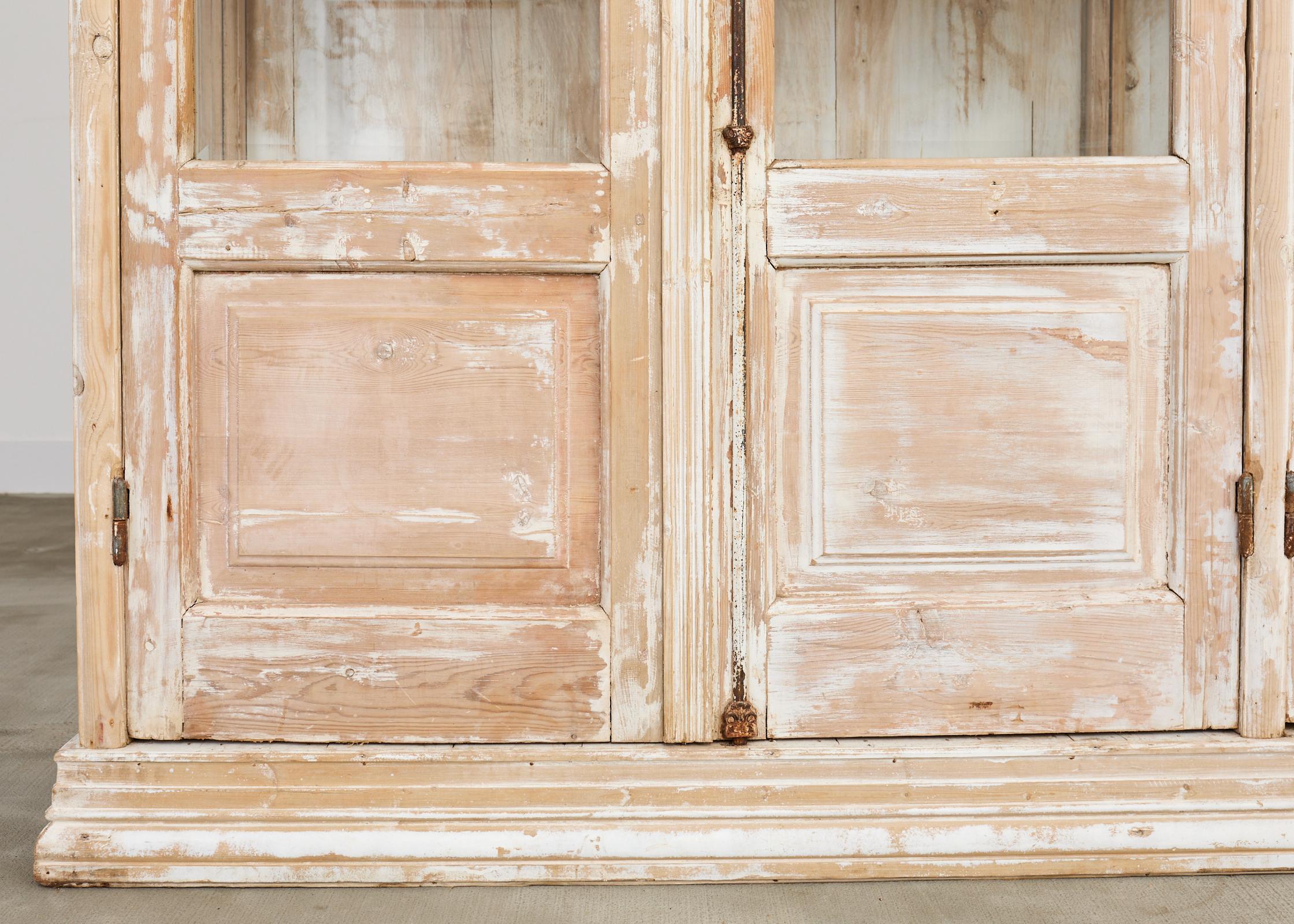 Pair of Country French Pine Library Bookcases Beveled Glass Doors For Sale 7