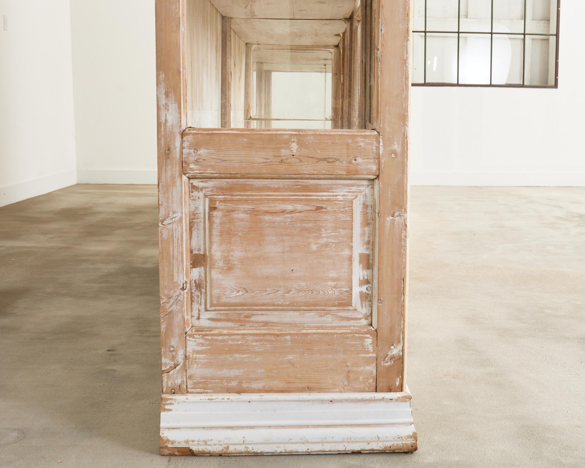 Pair of Country French Pine Library Bookcases Beveled Glass Doors For Sale 3