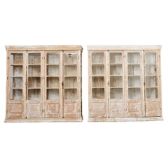 Pair of Country French Pine Library Bookcases Beveled Glass Doors