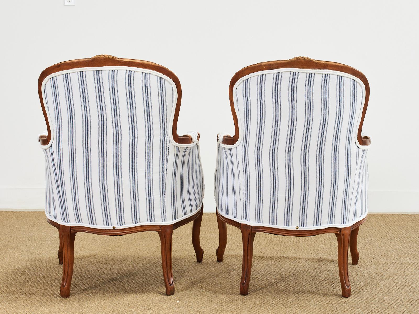 Pair of Country French Provincial Blue and White Bergere Armchairs 10