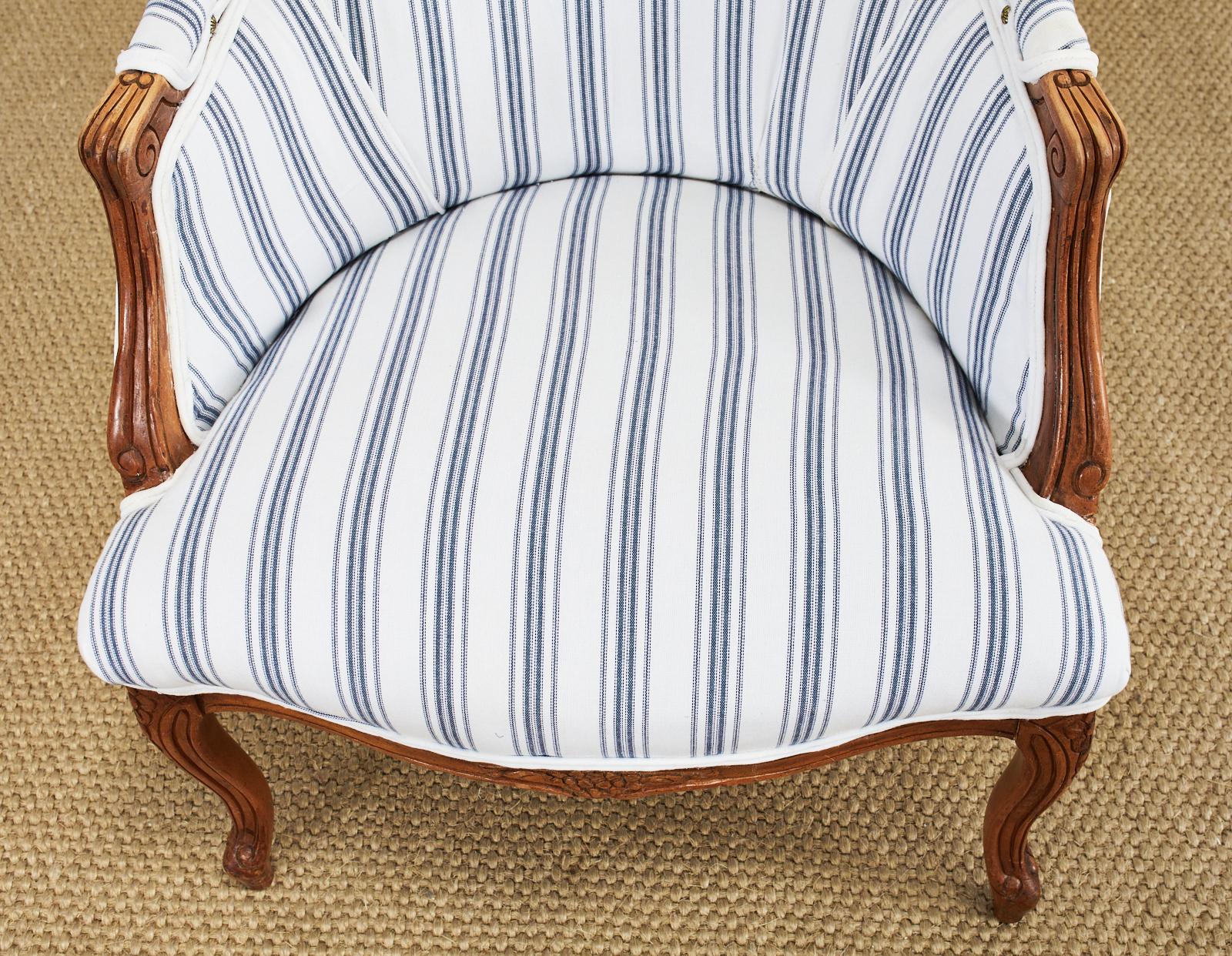 Pair of Country French Provincial Blue and White Bergere Armchairs 2