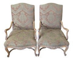 Pair of Country French Provincial Carved Walnut Armchair Library Chairs​