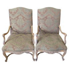 Pair of Country French Provincial Carved Walnut Armchair Library Chairs​