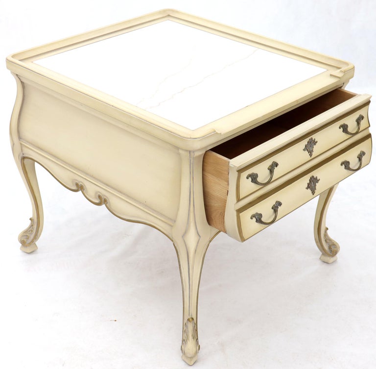 Pair of Country French Provincial End Side Tables Marble Tops For Sale