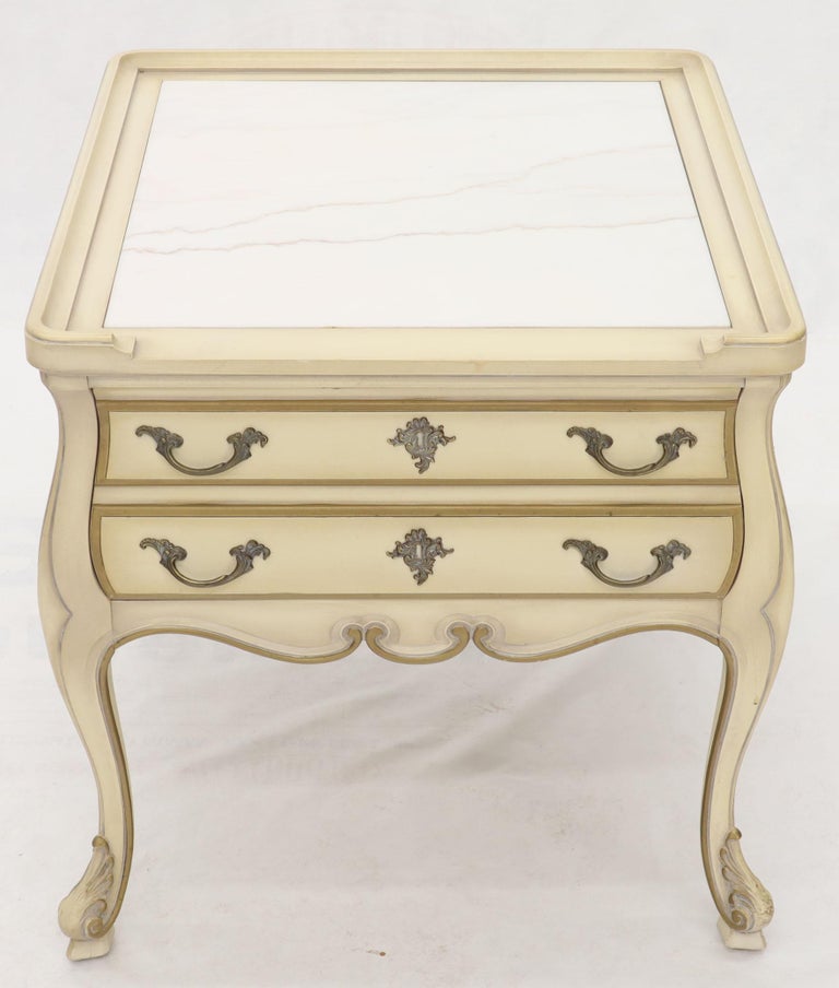 Pair of Country French Provincial End Side Tables Marble Tops For Sale