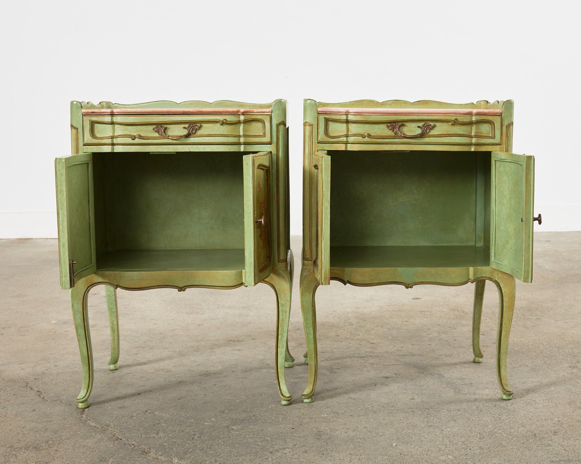 Pair of Country French Provincial Louis XV Lacquered Nightstands 5