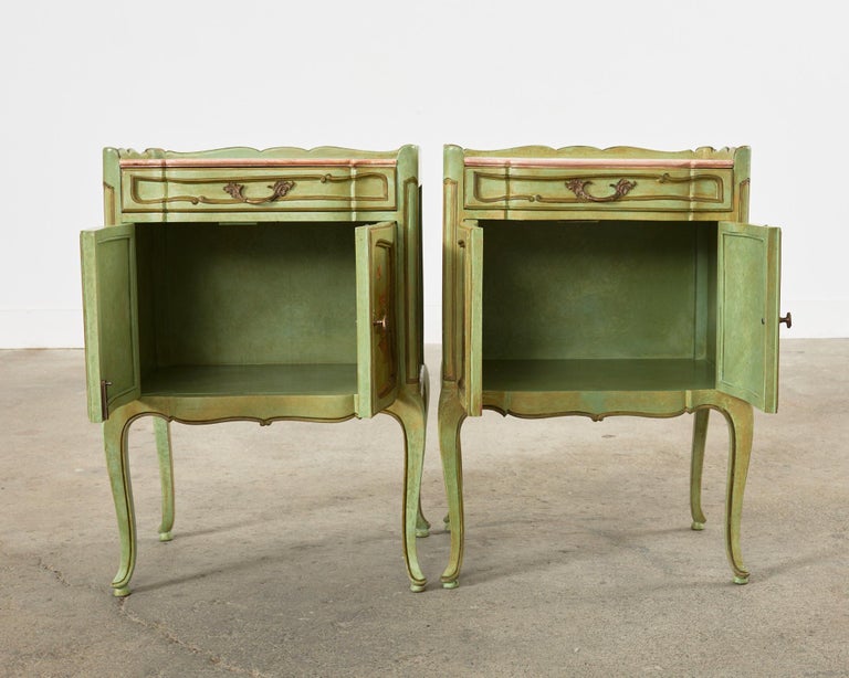 Pair of Country French Provincial Louis XV Lacquered Nightstands For Sale 5