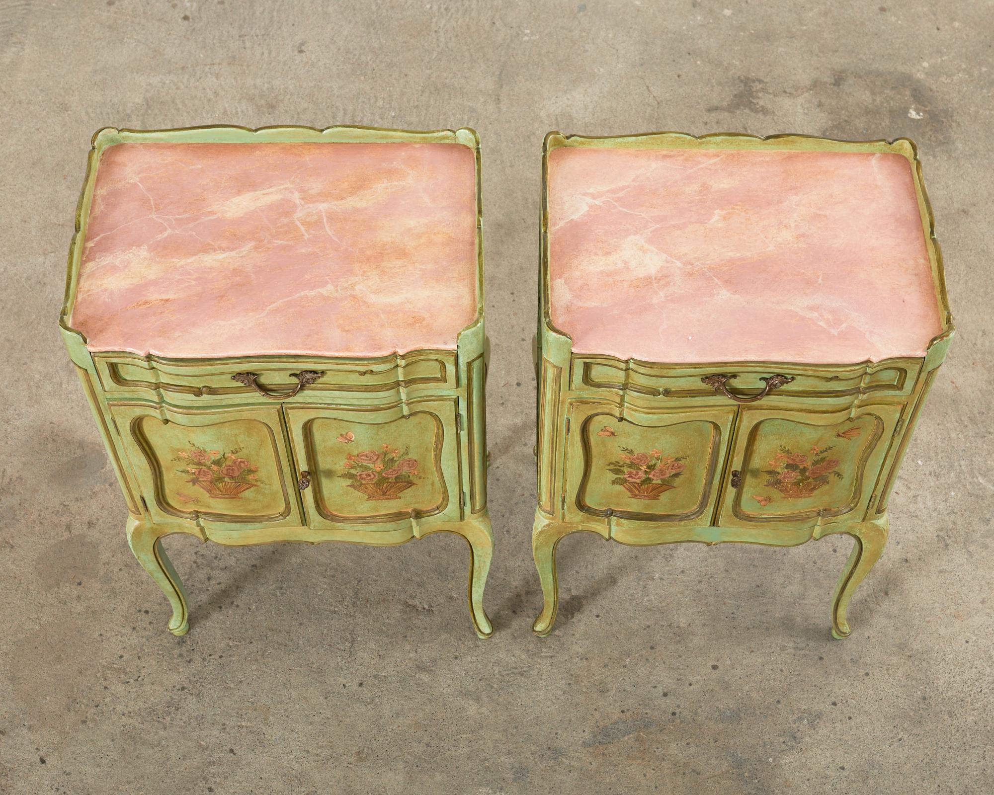 Pair of Country French Provincial Louis XV Lacquered Nightstands In Good Condition In Rio Vista, CA