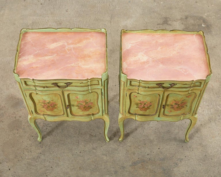 Pair of Country French Provincial Louis XV Lacquered Nightstands In Good Condition For Sale In Rio Vista, CA