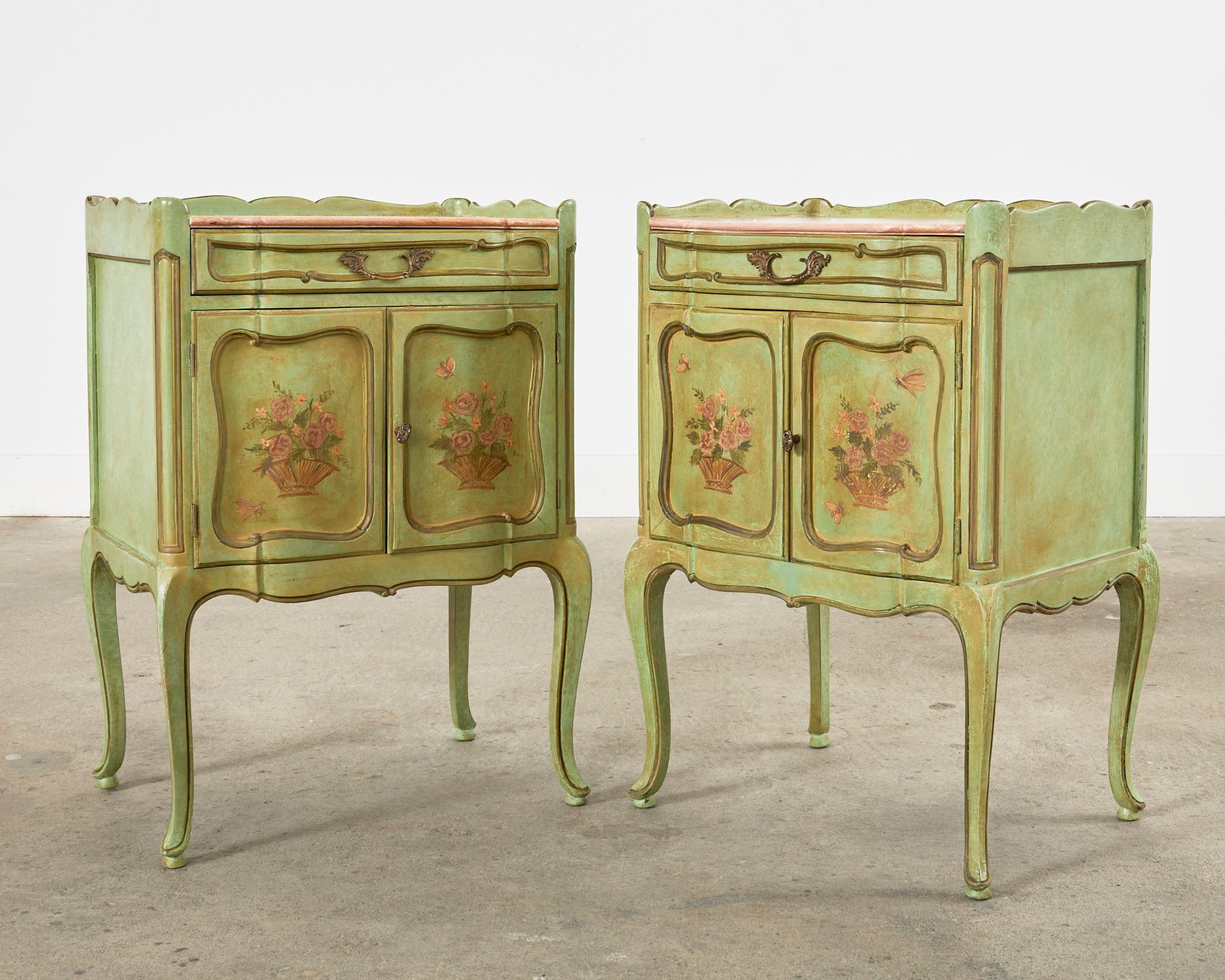 20th Century Pair of Country French Provincial Louis XV Lacquered Nightstands