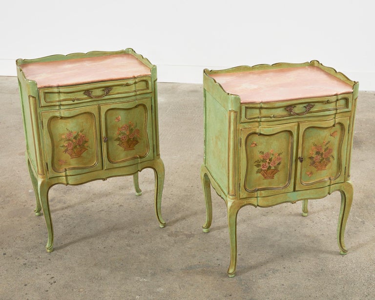 Pair of Country French Provincial Louis XV Lacquered Nightstands For Sale 2