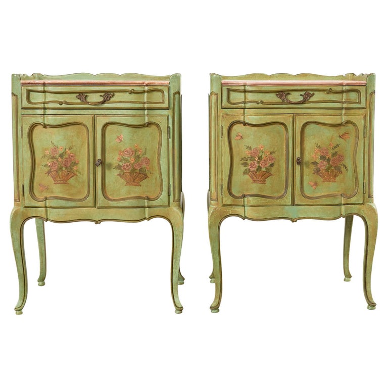 Pair of Country French Provincial Louis XV Lacquered Nightstands For Sale