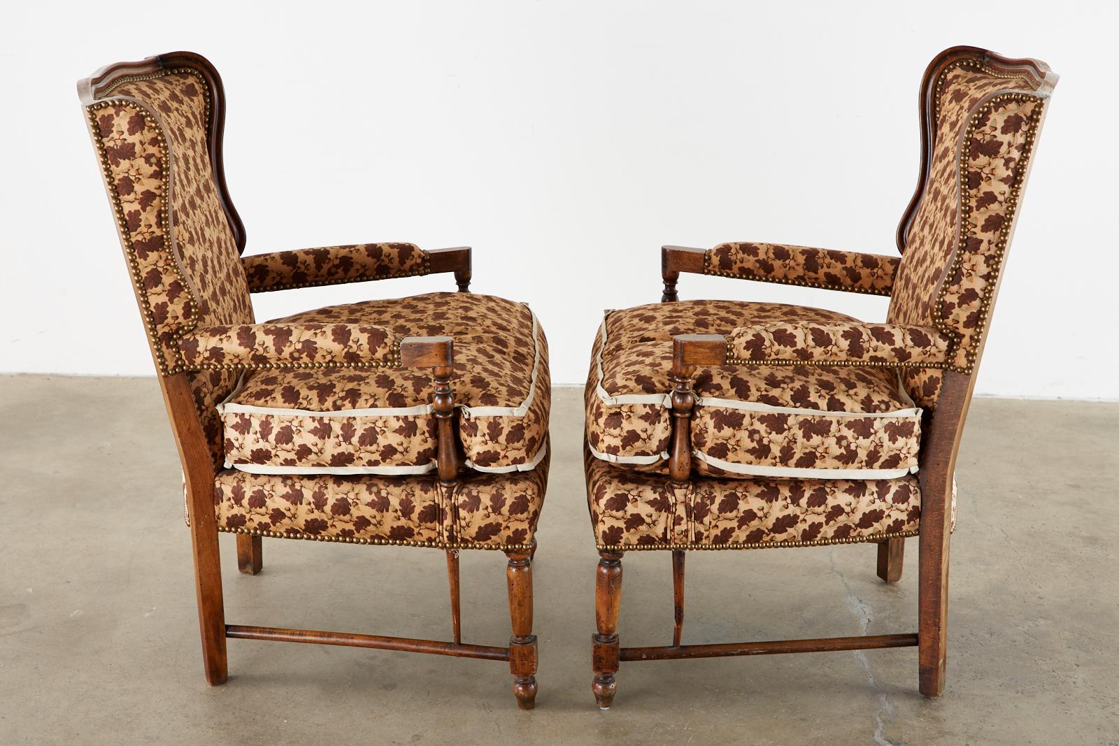 Hand-Crafted Pair of Country French Provincial Style Wingback Chairs