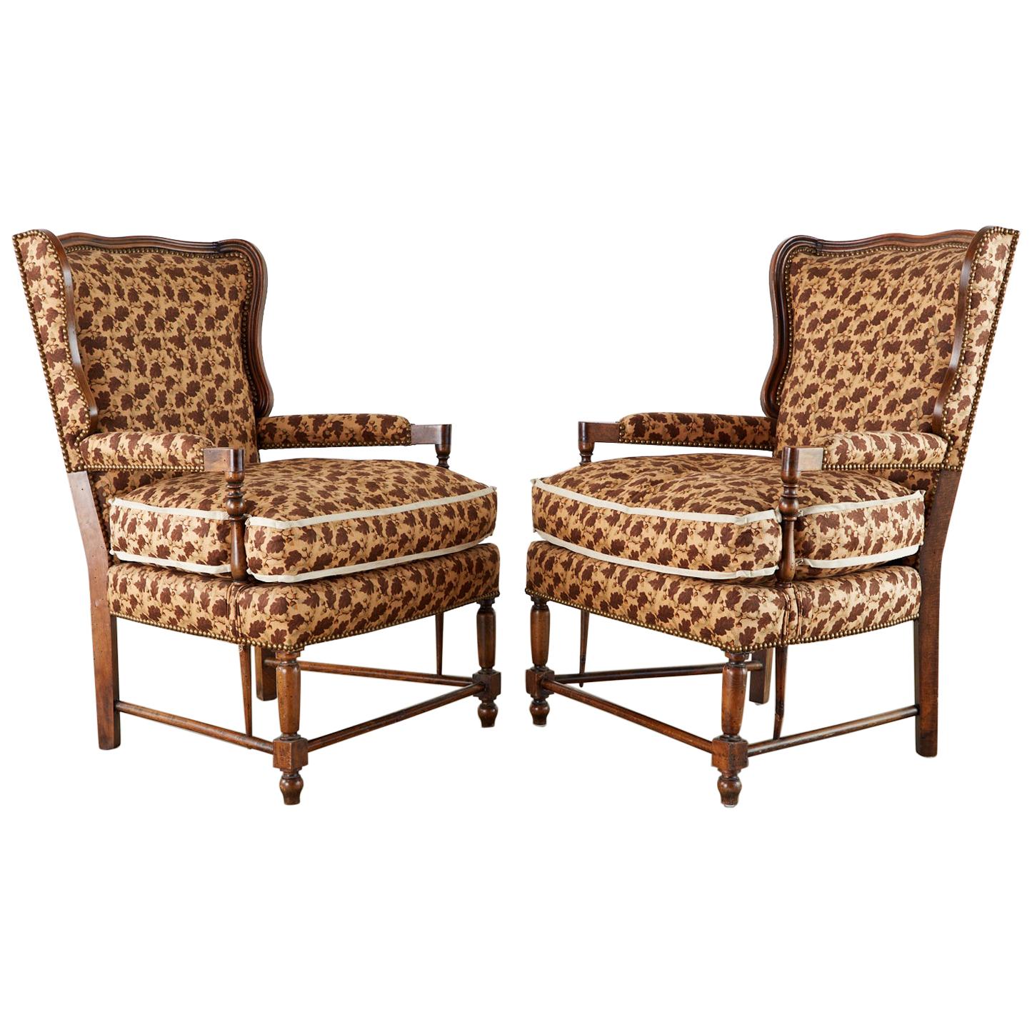 Pair of Country French Provincial Style Wingback Chairs