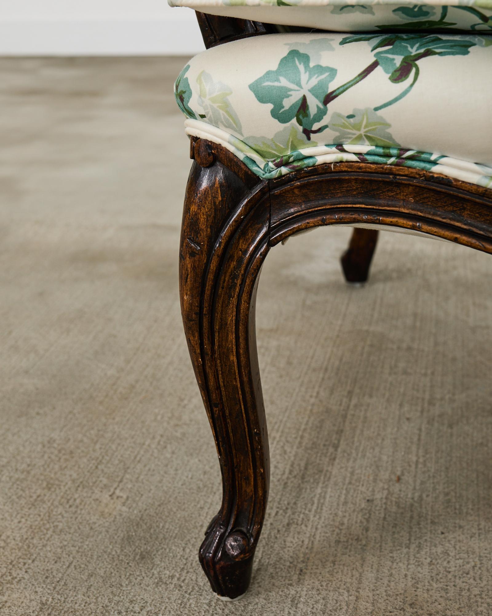 Pair of Country French Provincial Walnut Botanical Wingback Chairs For Sale 13