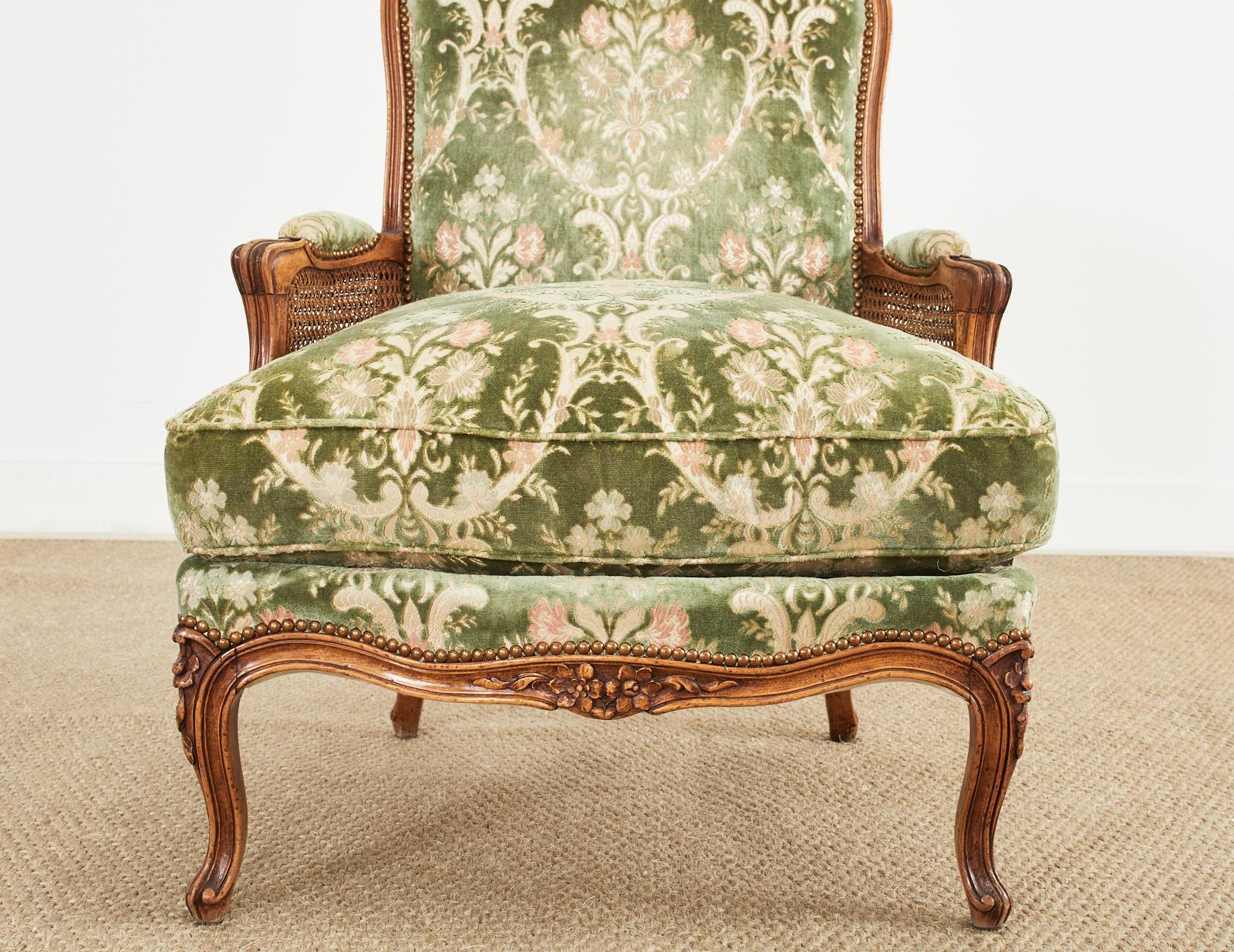Pair of Country French Provincial Walnut Cane Bergere Armchairs 12