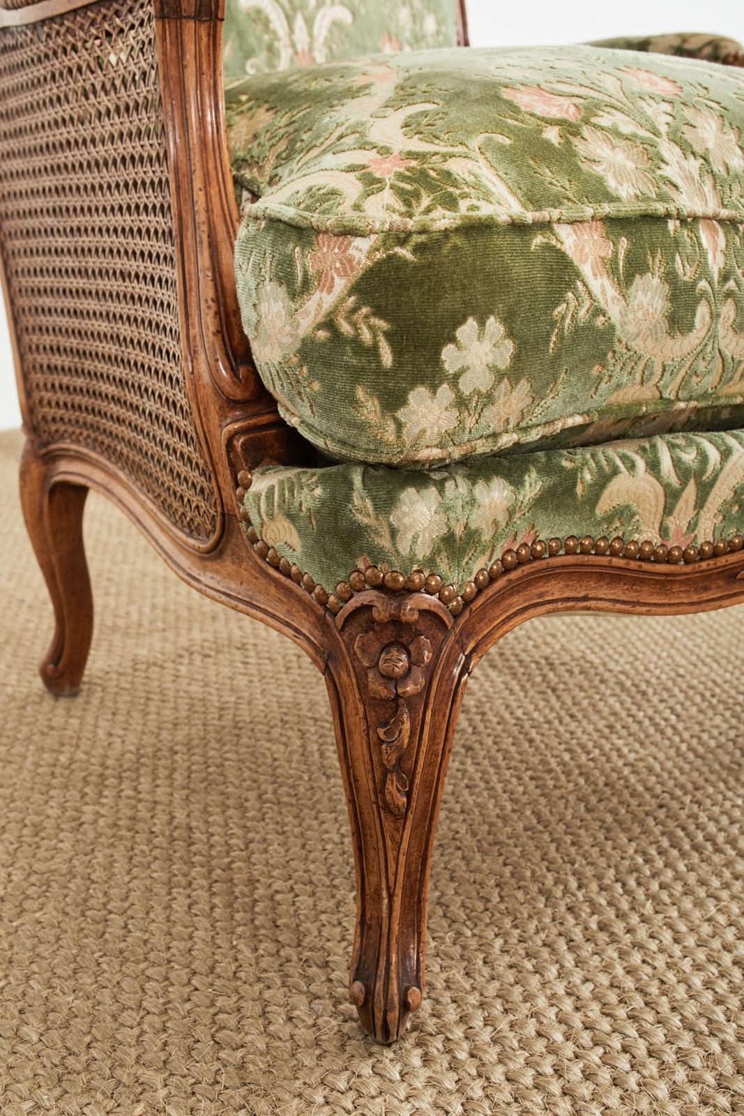 Pair of Country French Provincial Walnut Cane Bergere Armchairs 13