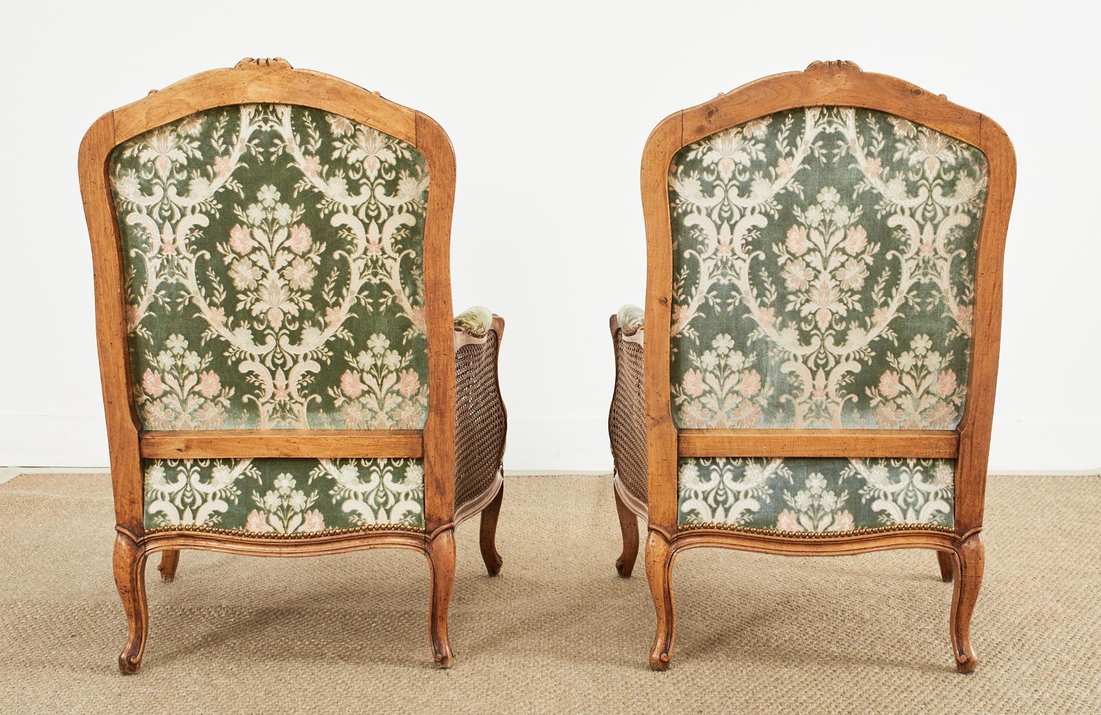 Pair of Country French Provincial Walnut Cane Bergere Armchairs 14
