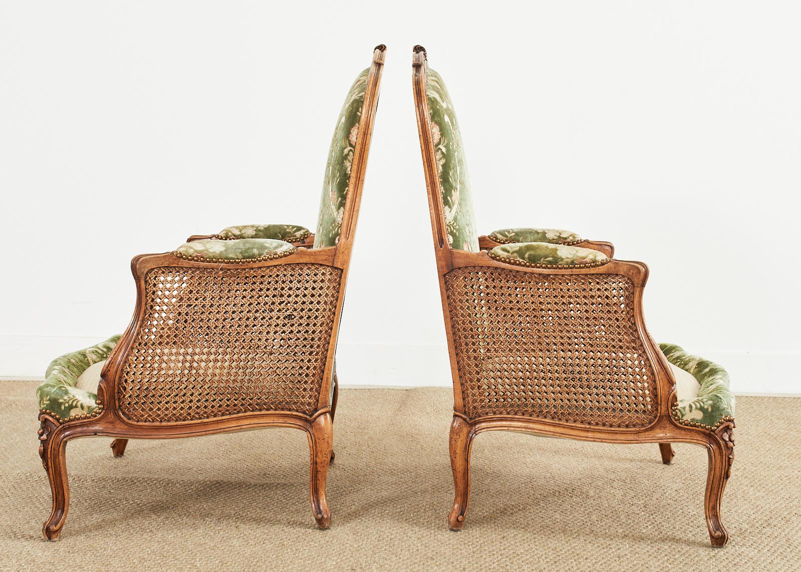 Pair of Country French Provincial Walnut Cane Bergere Armchairs 1
