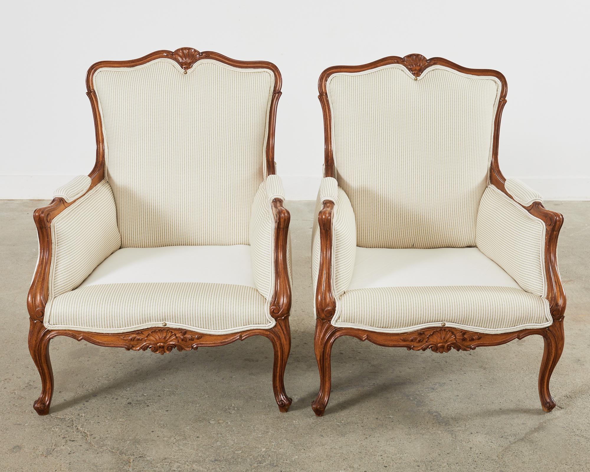 Pair of Country French Provincial Walnut Carved Armchairs For Sale 7